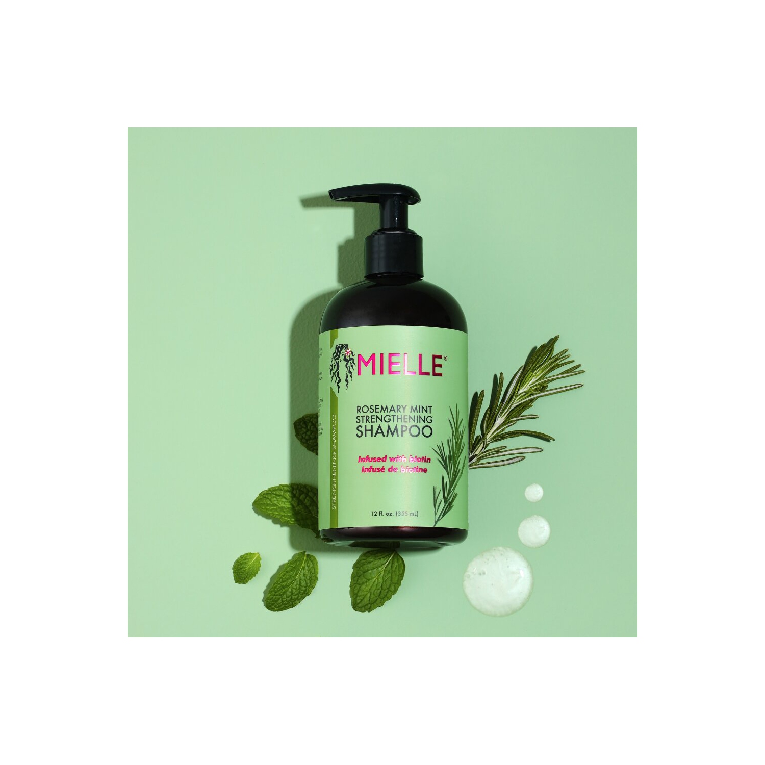 Shampooing quotidien Renforcement nourrissant à la menthe romaine Mielle avec biotine, 12 oz liq., tous types de cheveux