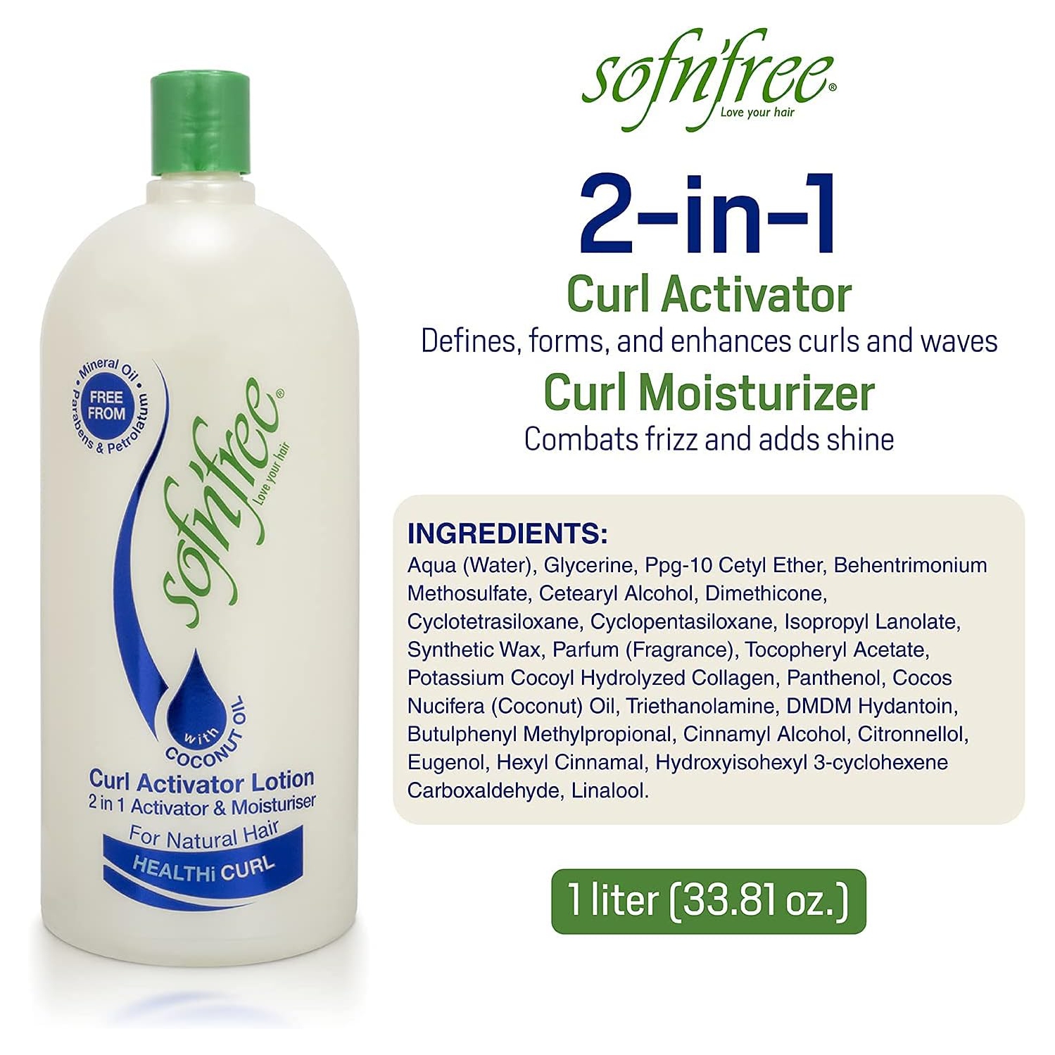 Sof n'Free Curl Activator Lotion avec vitamine E et panthénol - Activateur 2 en 1