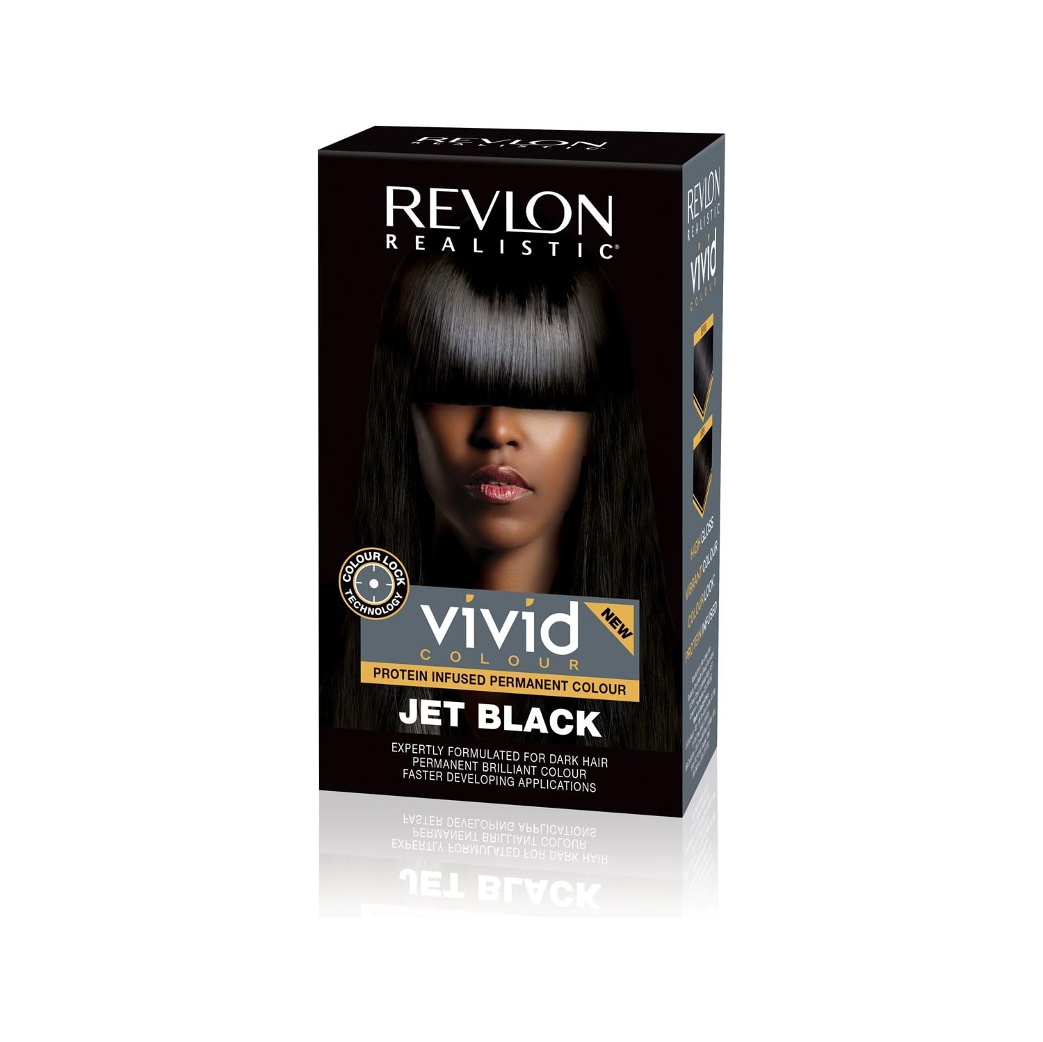 Revlon Realistic Vivid Colour Protein Infused Permanent Color Hair Dye with Color Lock Technology, Jet Black 110ml