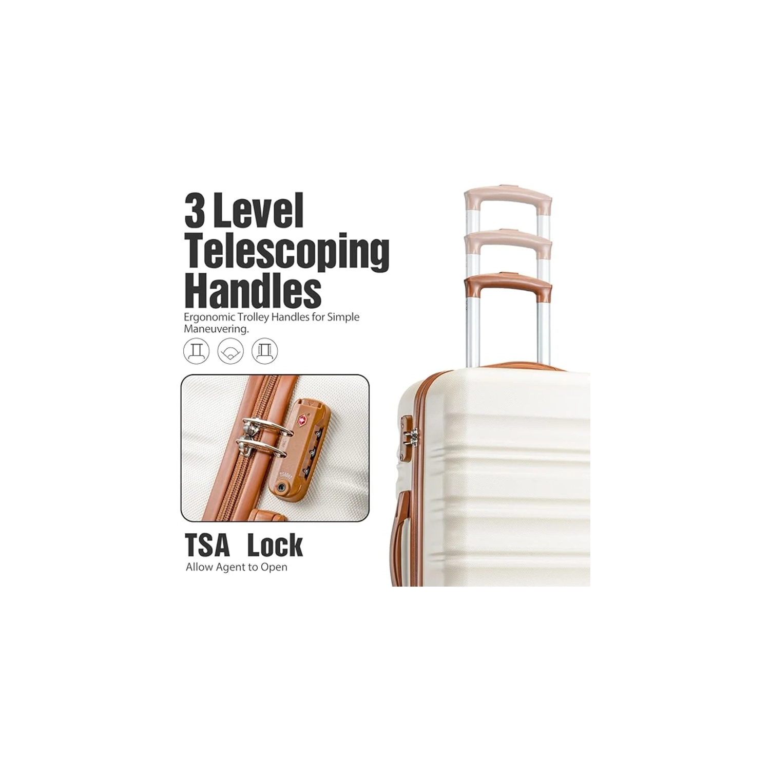 Ensemble de 3 valises rigides ABS avec verrou TSA et roulettes pivotantes - Valise de cabine de 20 po