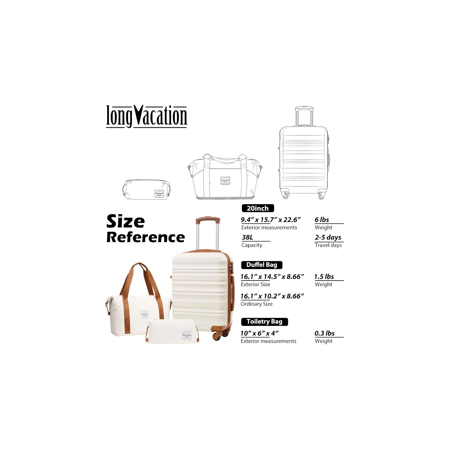 Ensemble de 3 valises rigides ABS avec verrou TSA et roulettes pivotantes - Valise de cabine de 20 po