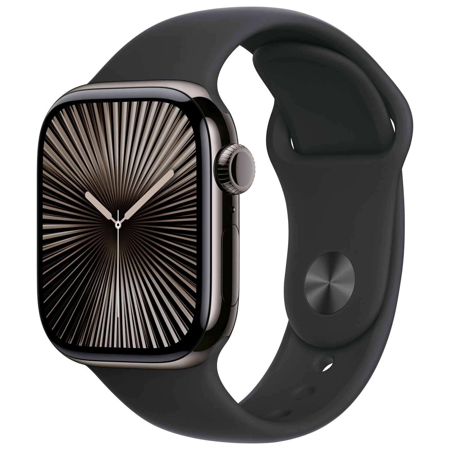 Boîte ouverte - Apple Watch Series 10 avec boîtier en titane ardoise et bracelet sport noir de 42&nbsp;mm - Petit/Moyen