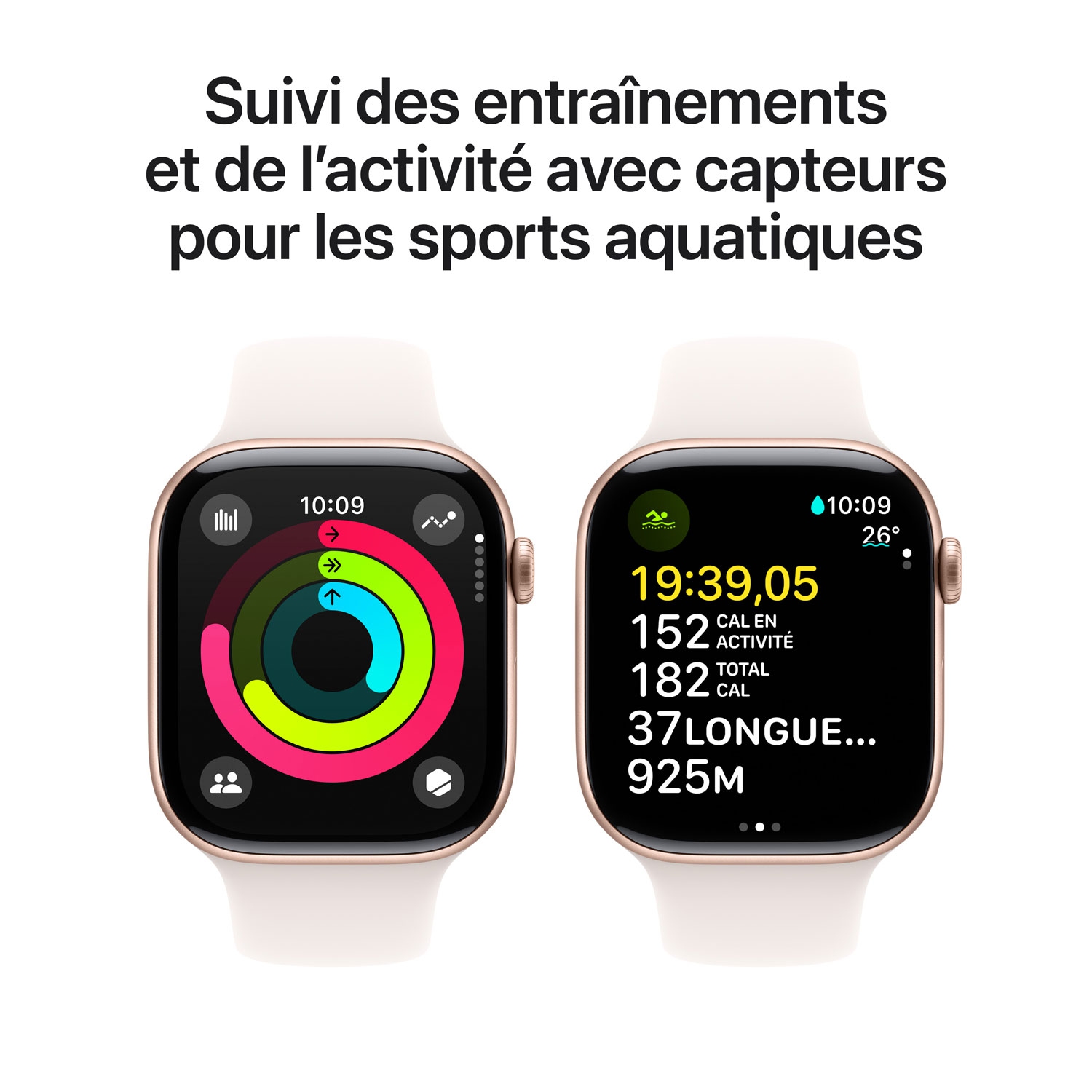 Remis à neuf - Apple Watch Series 10 (GPS + cellulaire) avec boîtier en aluminium rose doré 46 mm et bracelet sport rose pâle - Petit/Moyen