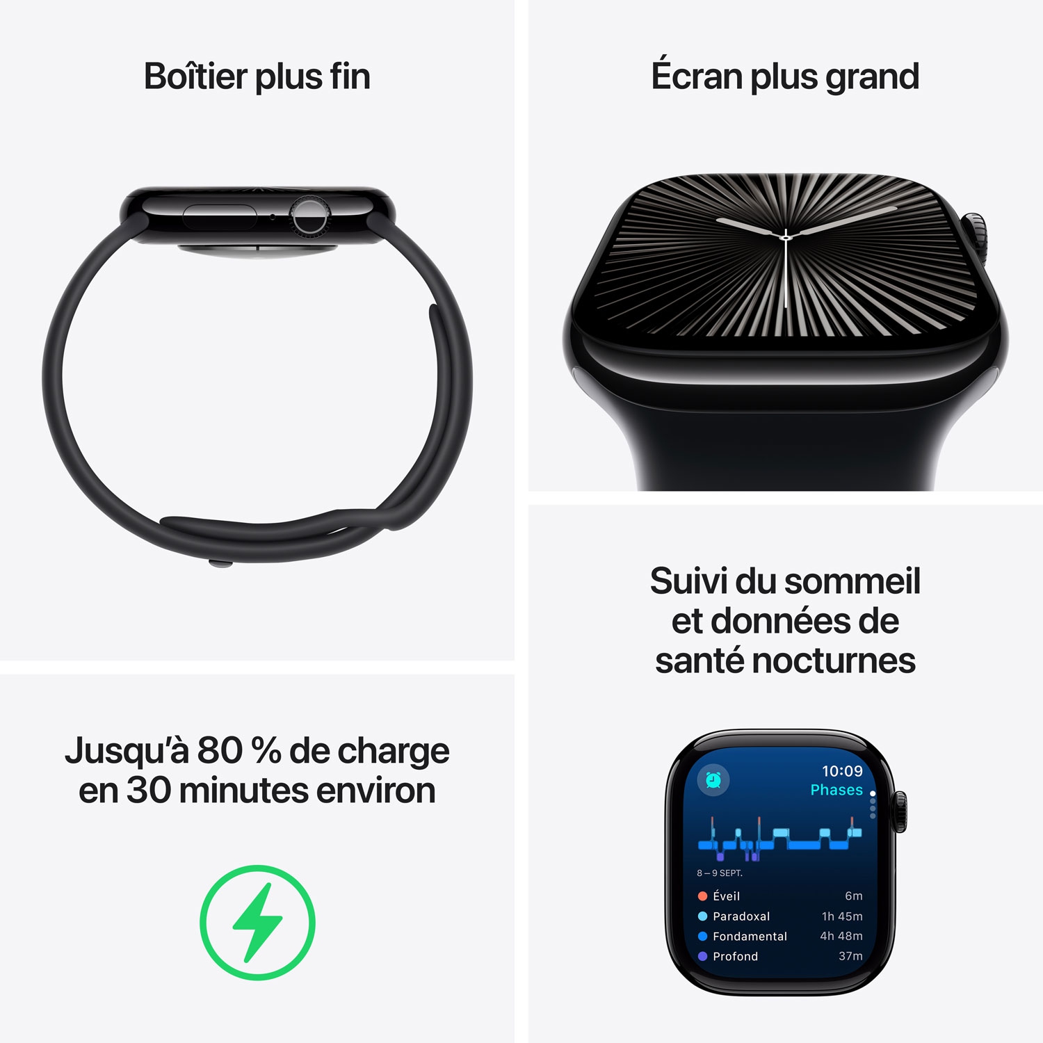 Remis à neuf - Apple Watch Series 10 (GPS + cellulaire) 42&nbsp;mm avec boîtier en aluminium argenté et bracelet sport denim - Petit/Moyen
