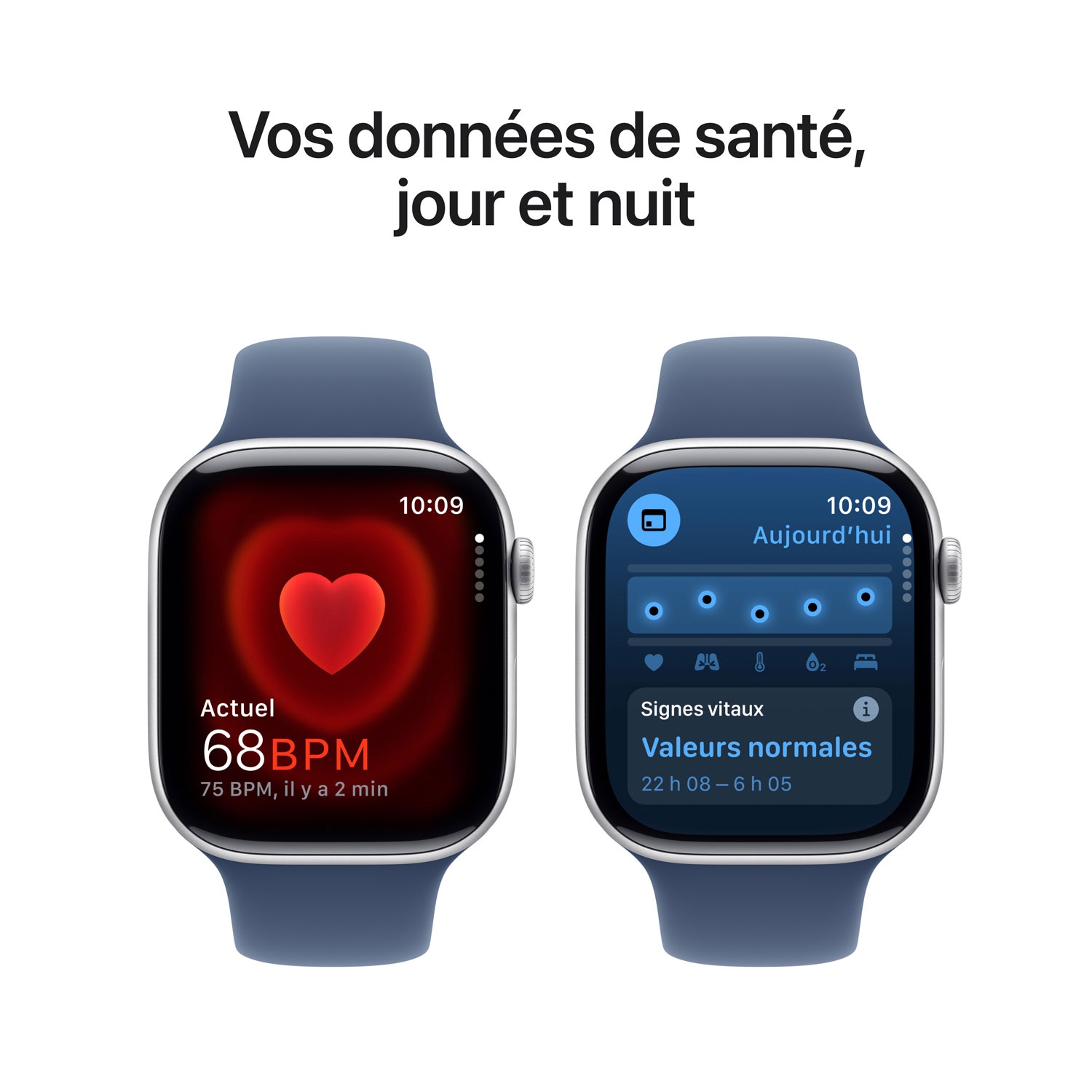 Boîte ouverte - Apple Watch Series 10 46 mm avec boîtier en aluminium argenté et bracelet sport denim - Petit/Moyen