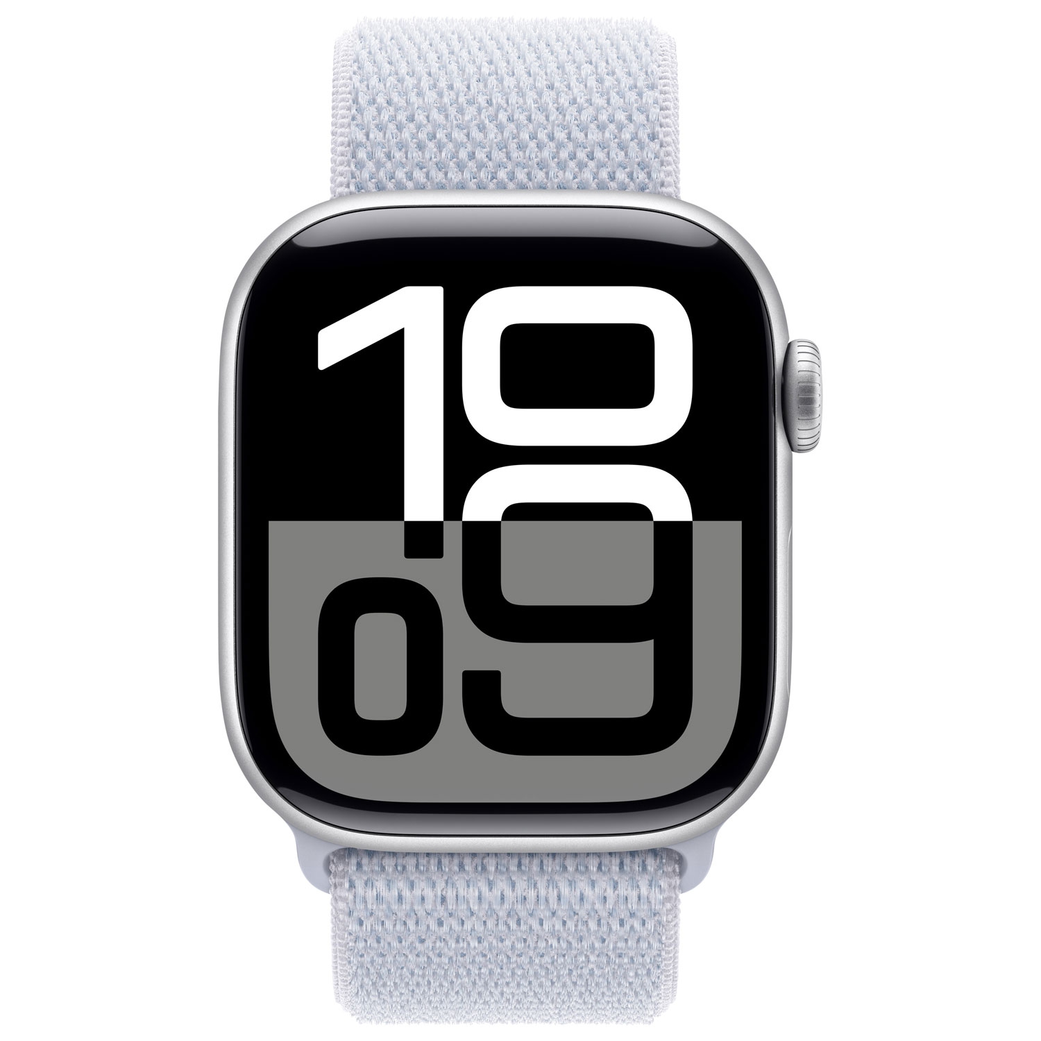 Boîte ouverte - Apple Watch Series 10 avec boîtier en aluminium argenté 42&nbsp;mm et bracelet sport à rabat bleu nuage