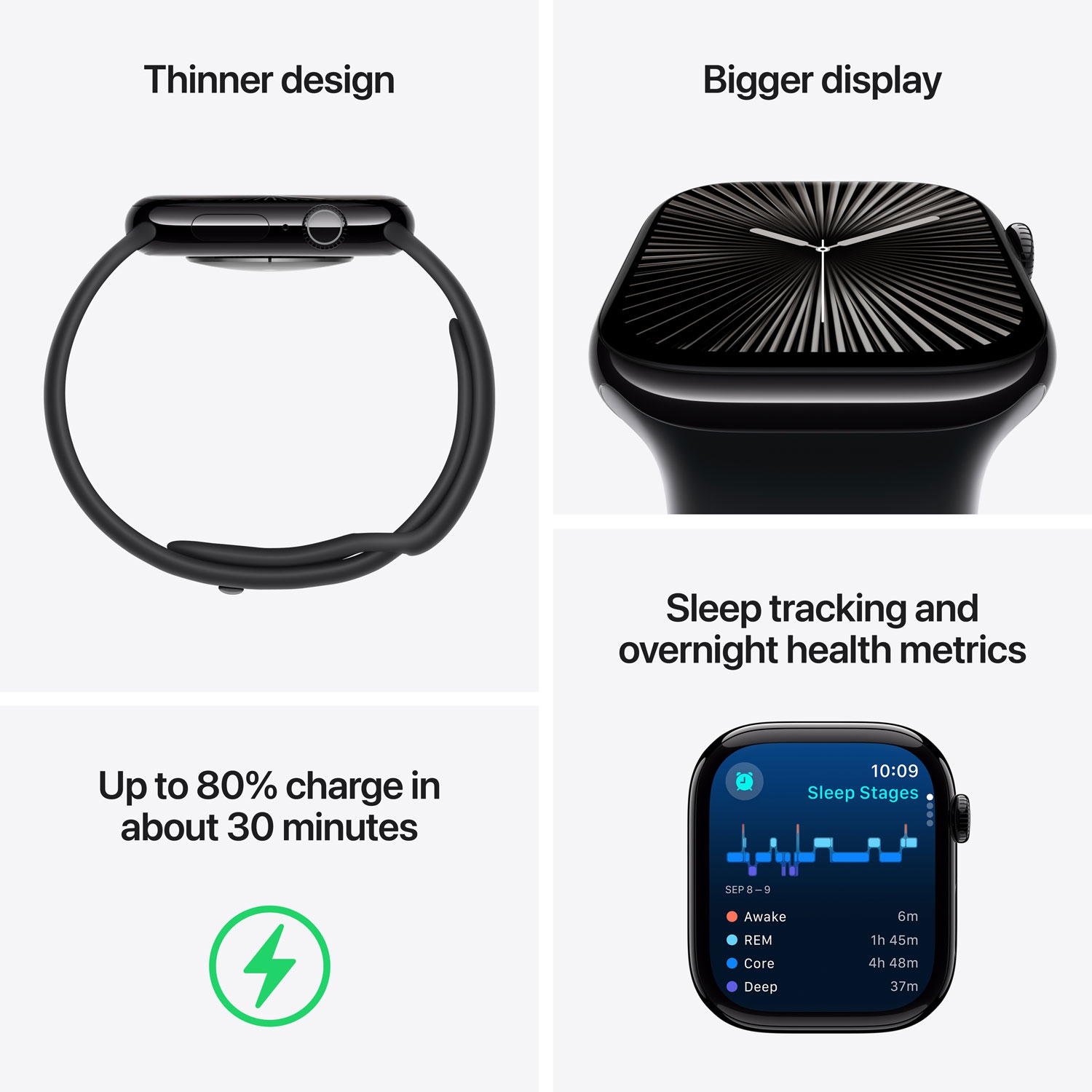 Refurbished - Apple Watch Series 10 (GPS) 42mm Jet Black Aluminum Case with Black Sport Band - Small/Medium