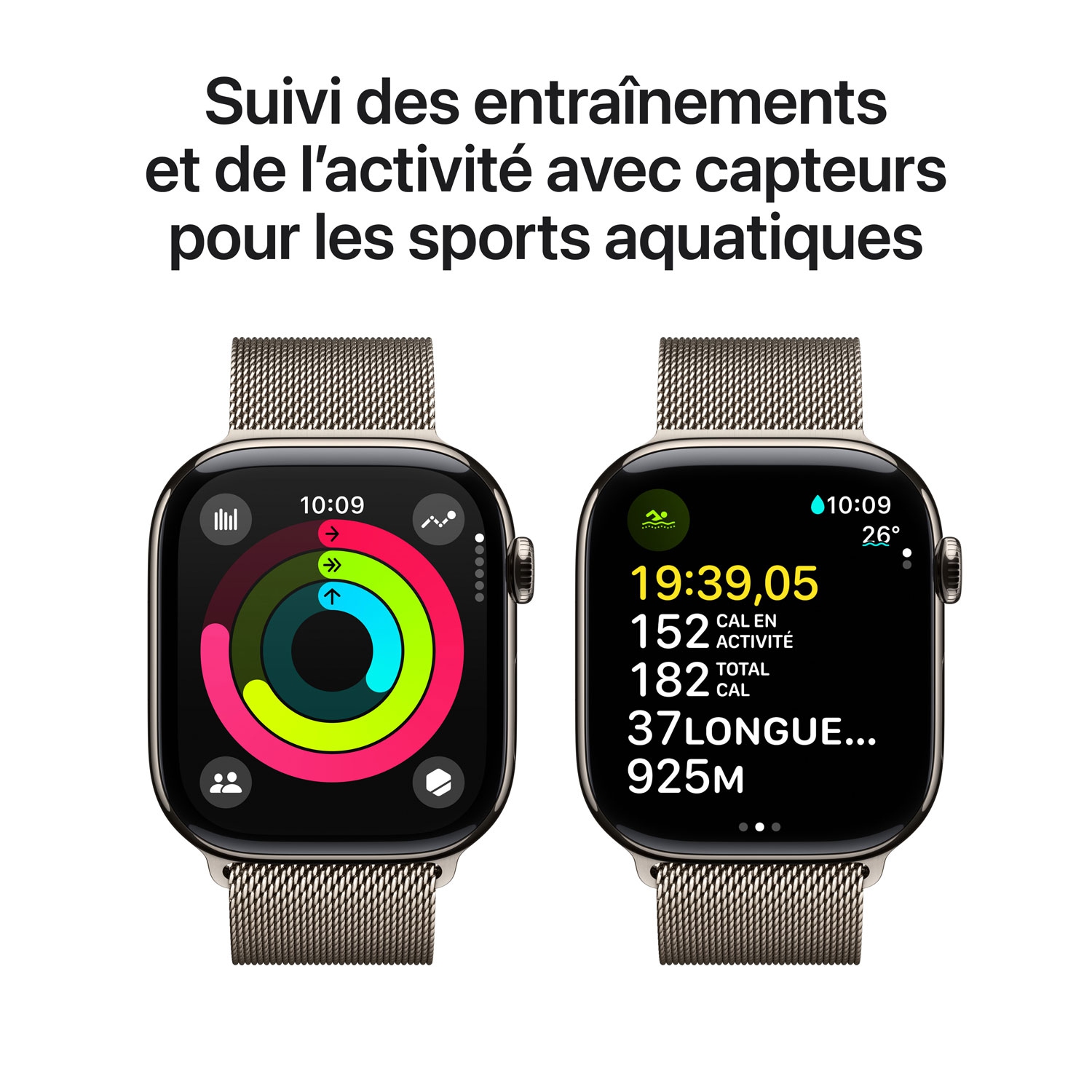Boîte ouverte - Apple Watch Series 10 avec boîtier en titane naturel et bracelet milanais naturel de 46&nbsp;mm - Moyen/Grand