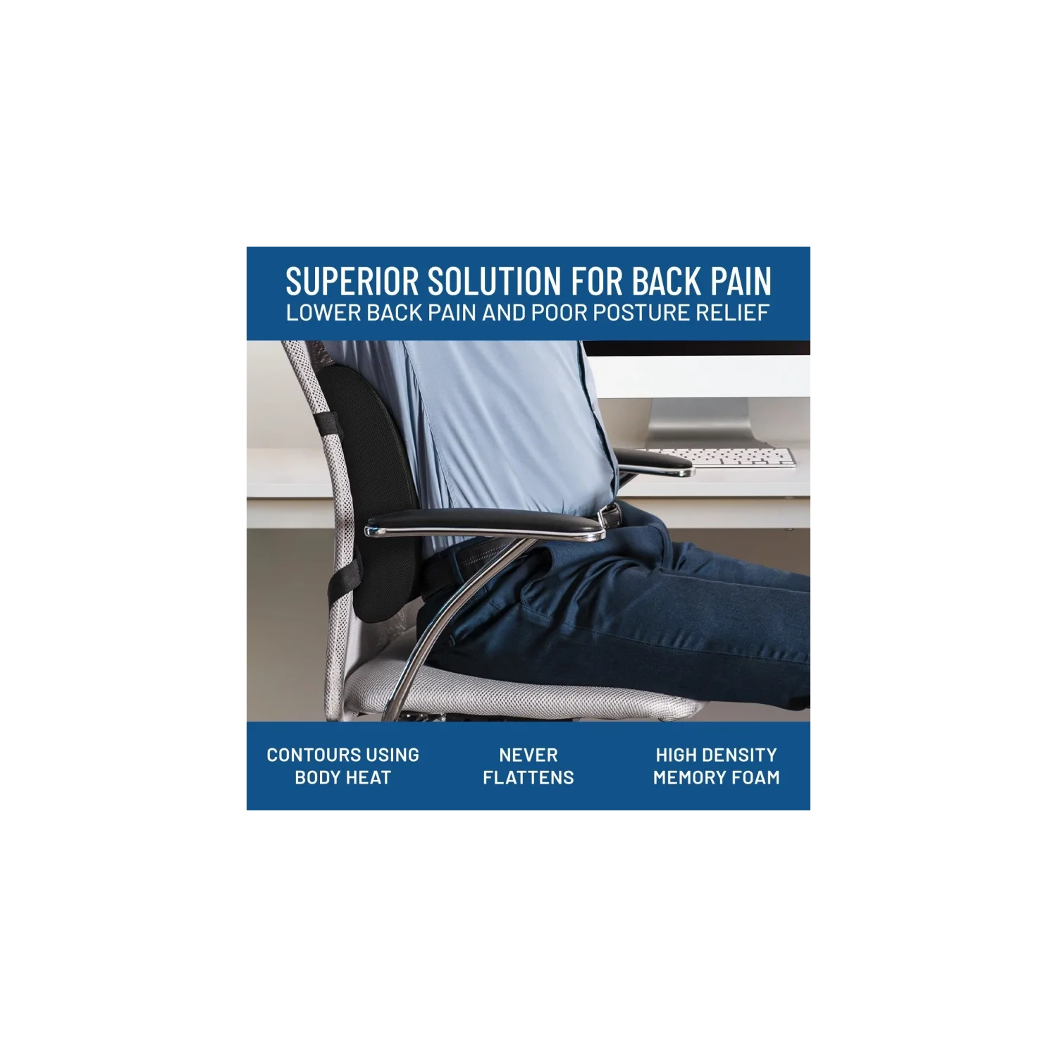 Coussin de soutien lombaire en mousse à mémoire - Coussin de dossier confortable pour fauteuil de bureau, voiture, jeux et fauteuil inclinable -