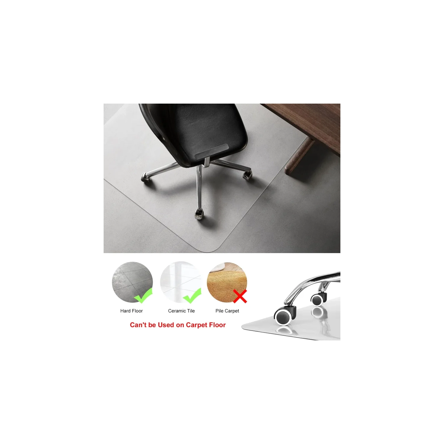 Tapis de chaise transparent pour planchers durs - 36 x 48&nbsp;po protecteur de plancher transparent pour bois et carreaux