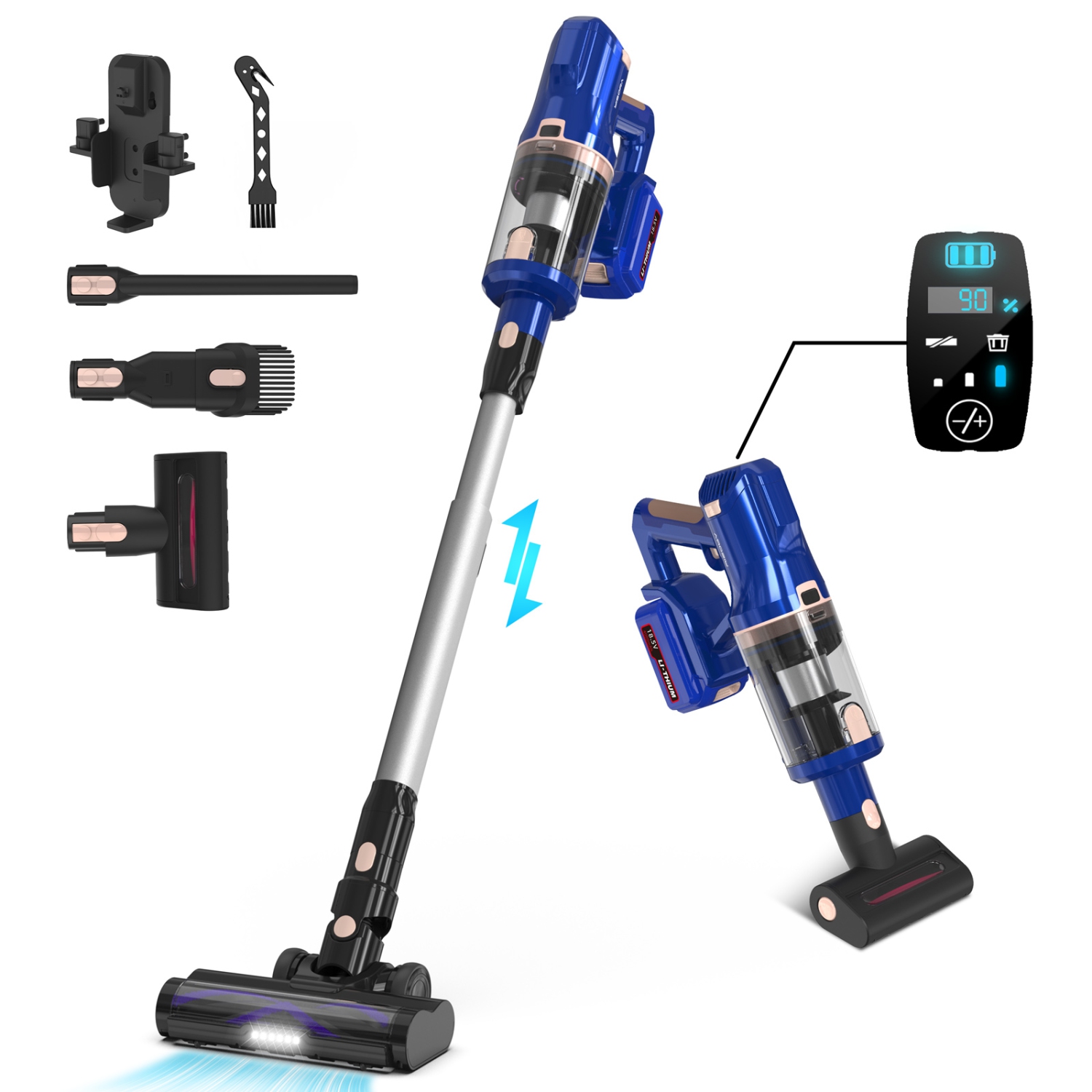 V12 Cordless Vacuum Cleaners, 50Kpa Lightweight Stick Vacuum Cleaner with 60 Min Runtime Detachable Battery, Brushless Motor, 3 Modes Powerful Suction Vacuum for Carpet Hard Floor