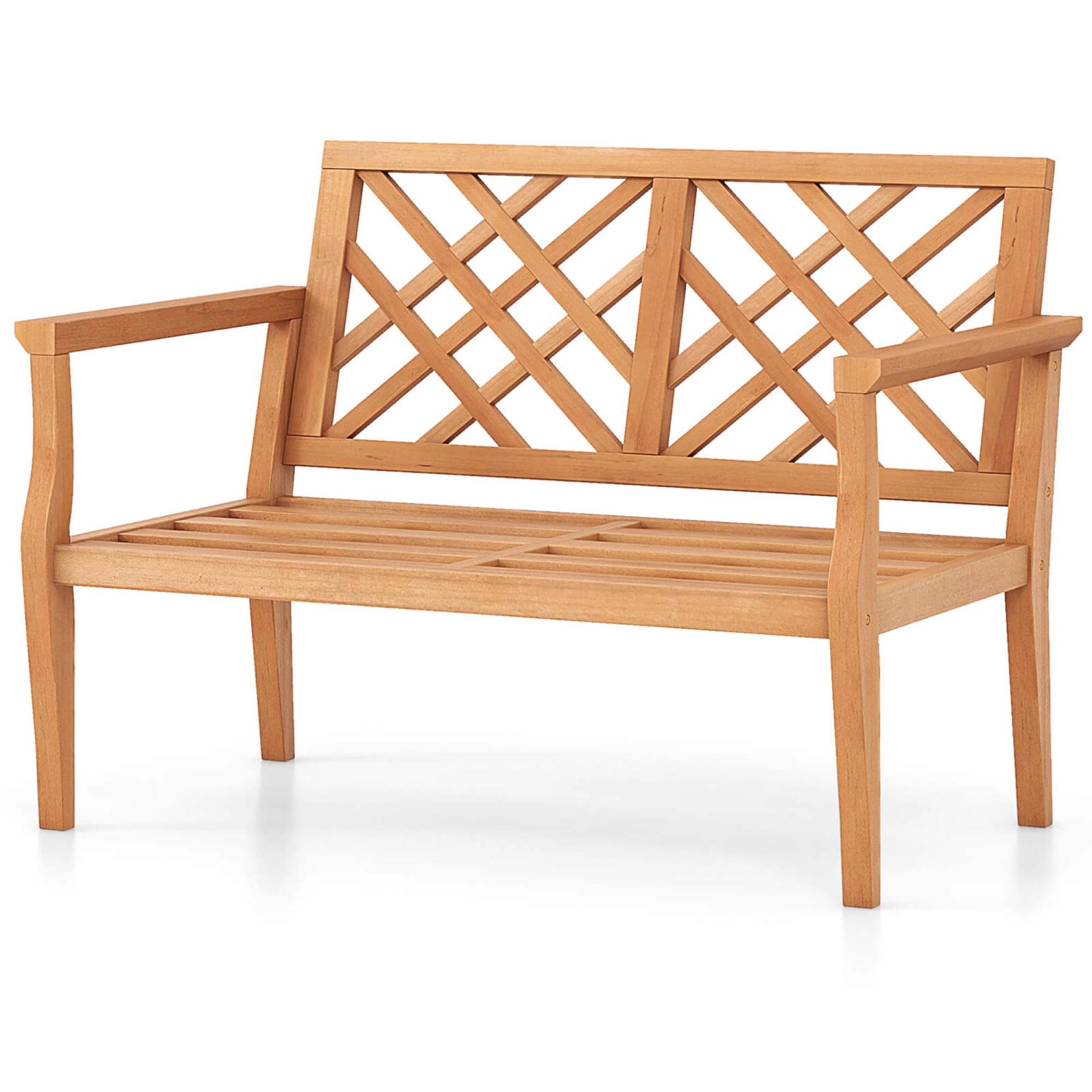 Costway 2-Person Outdoor Garden Bench with Comfy Armrests and Backrest Teak Wood