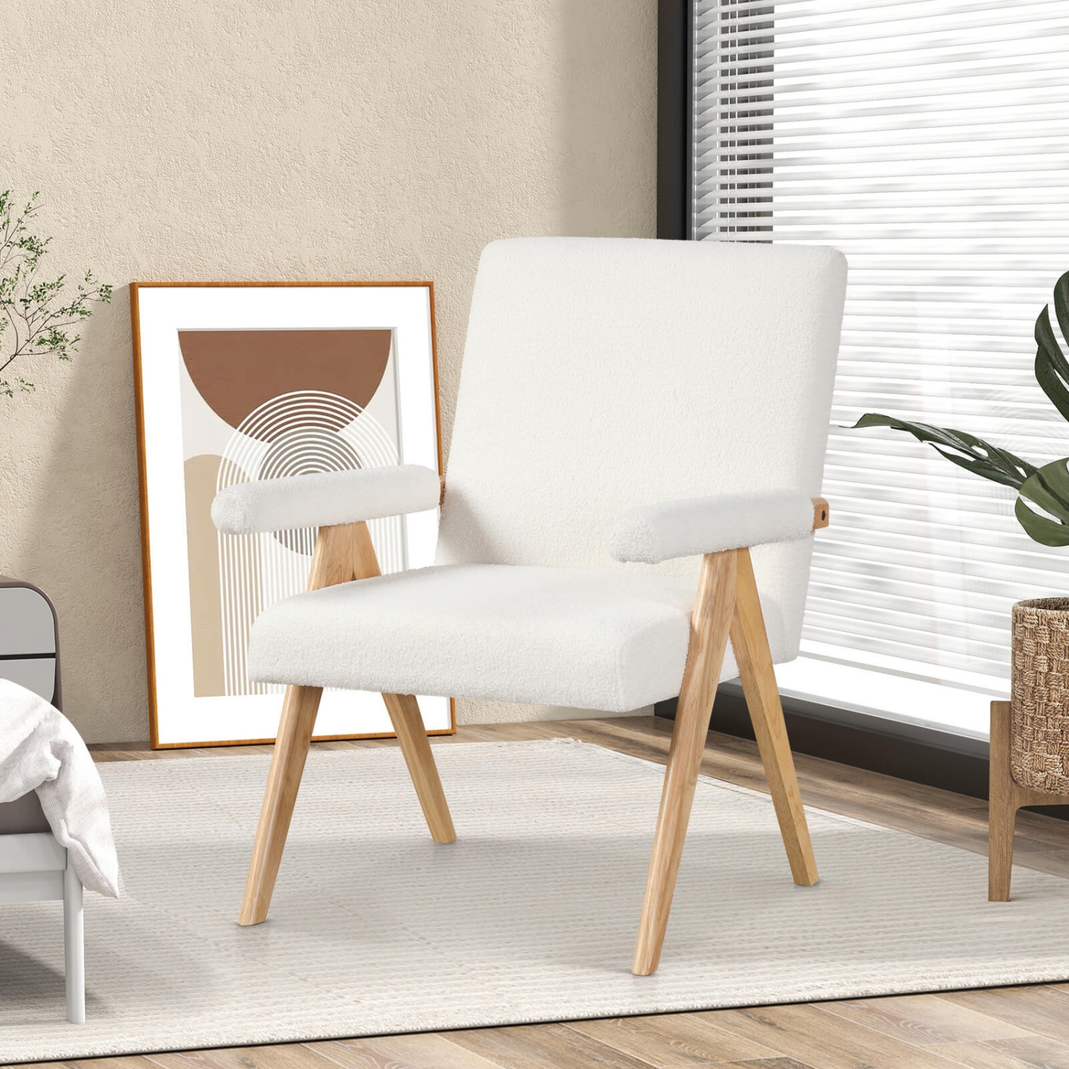 Fauteuil d'appoint moderne mi-siècle 1 PCS de Costway avec cadre en bois d'hévéa massif et accoudoirs rembourrés