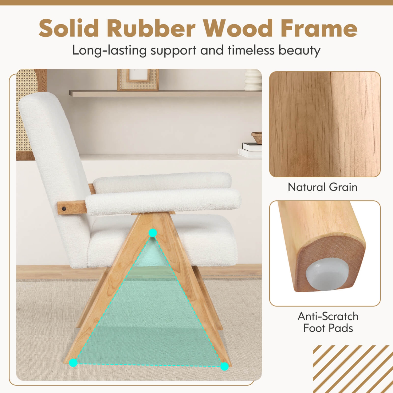 Fauteuil d'appoint moderne mi-siècle 1 PCS de Costway avec cadre en bois d'hévéa massif et accoudoirs rembourrés