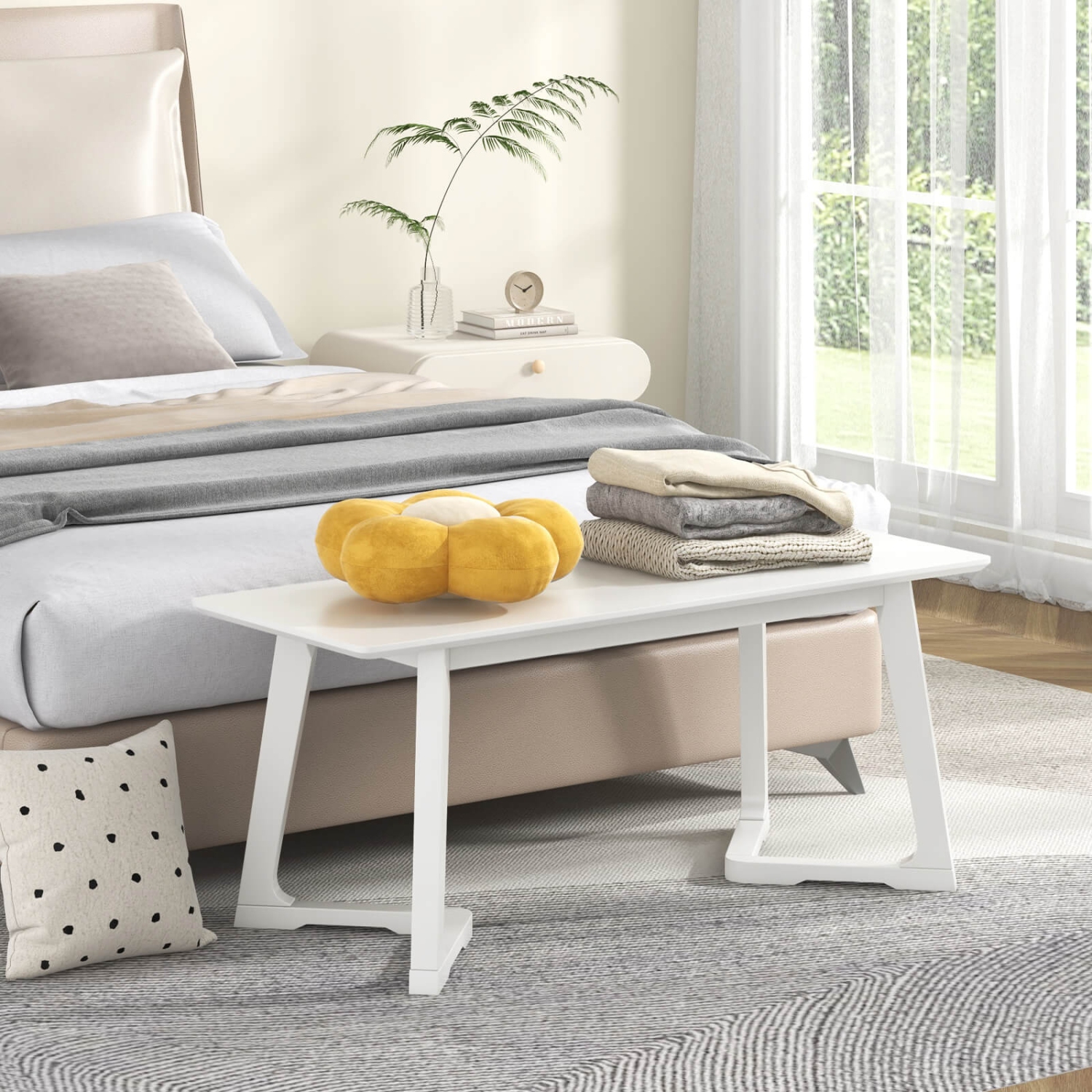 Costway 1 PCS 42" Modern Entryway Bench with Rubber Wood Legs Smooth Seating Area Easy Assembly