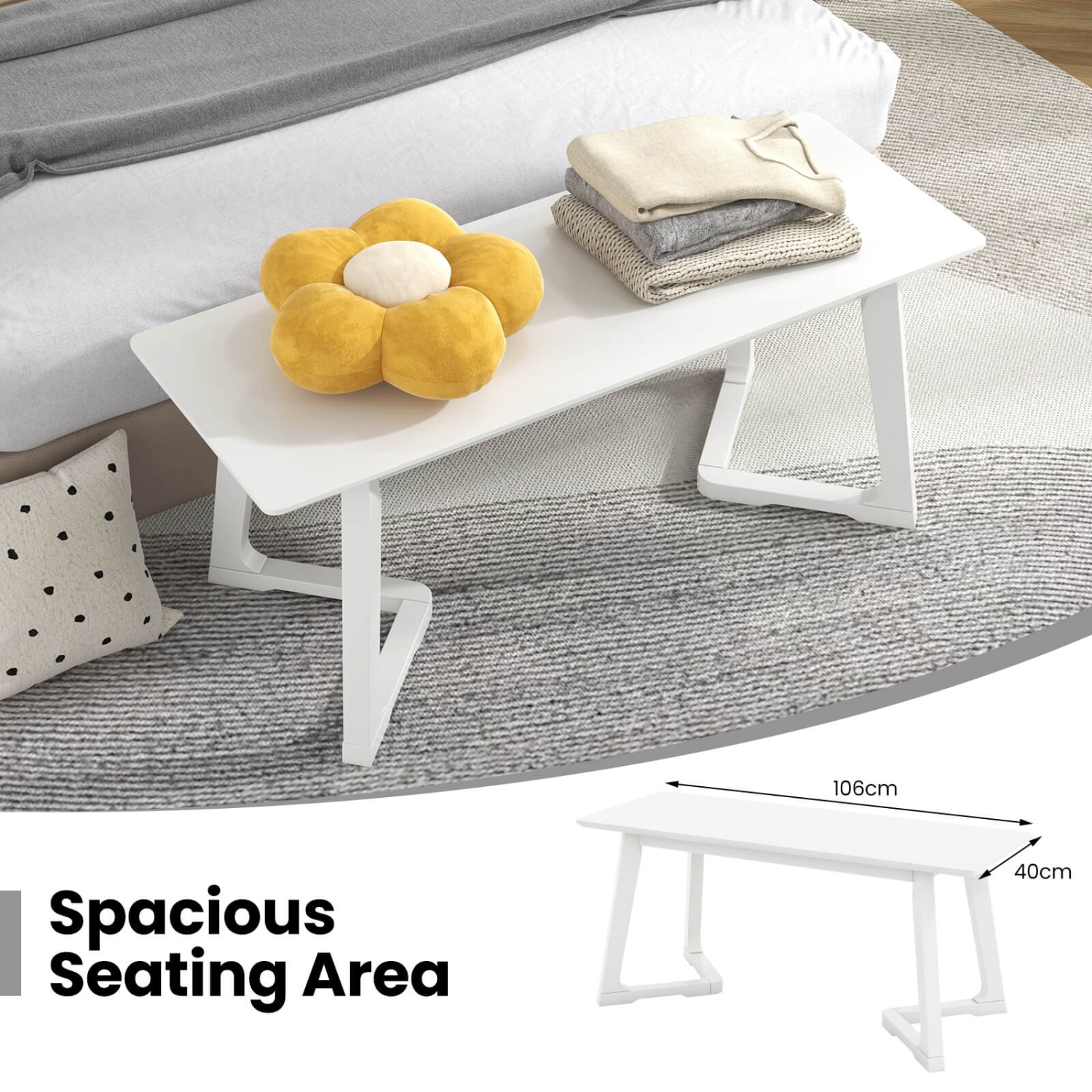 Costway 1 PCS 42" Modern Entryway Bench with Rubber Wood Legs Smooth Seating Area Easy Assembly