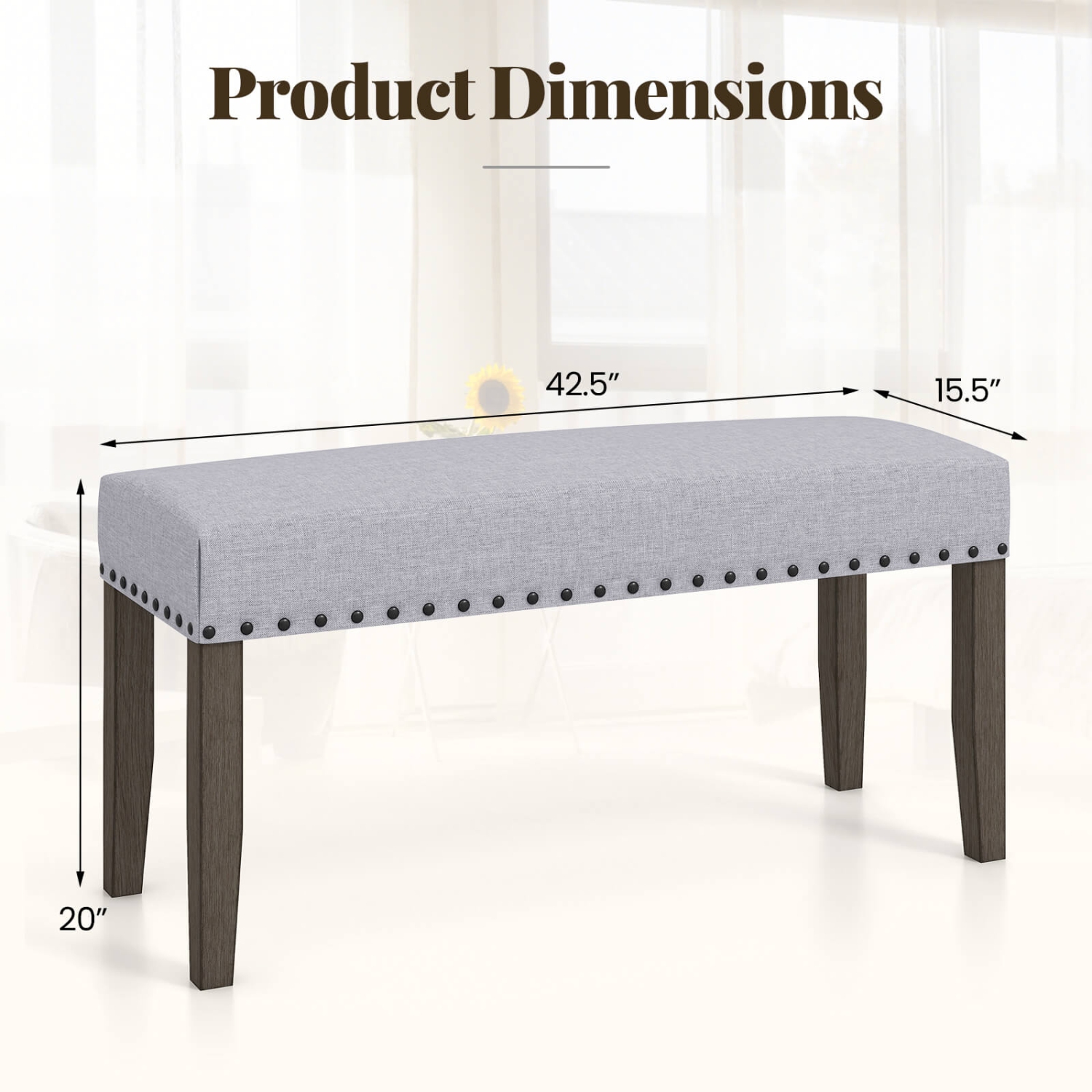 Costway 2 PCS 42.5" Upholstered Entryway Bench with Nailhead Trim Soft Padded Cushion Indoor