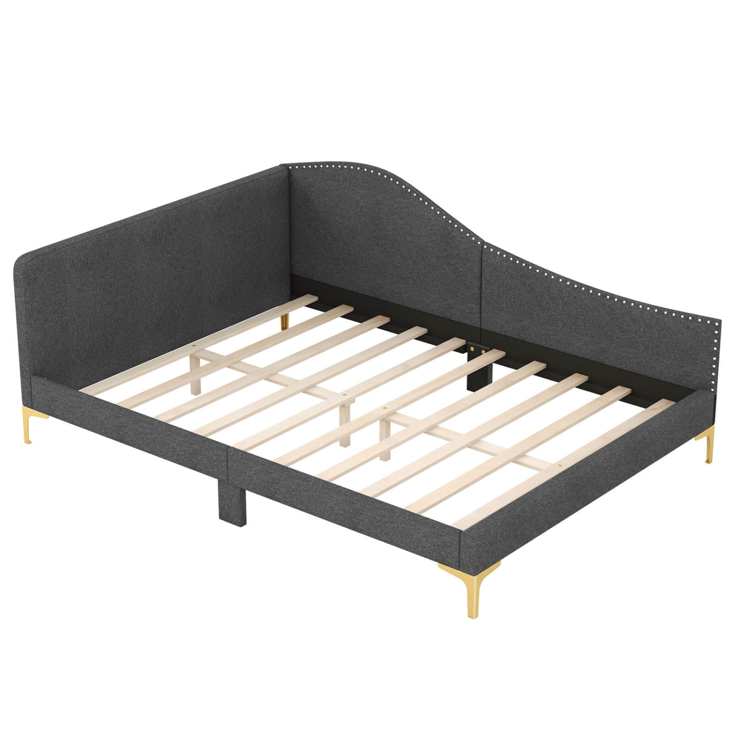 Costway Full Size Upholstered Daybed Rivet-Tufted Platform Bed with Metal Legs Wood Slats