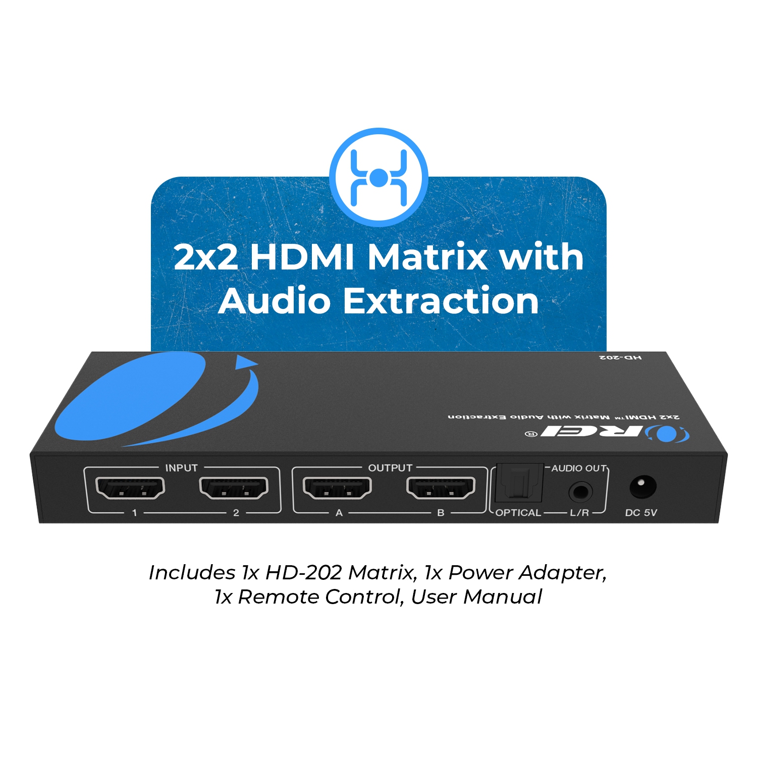 OREI 4K@30Hz 2x2 HDMI Matrix Switch with Audio Extractor