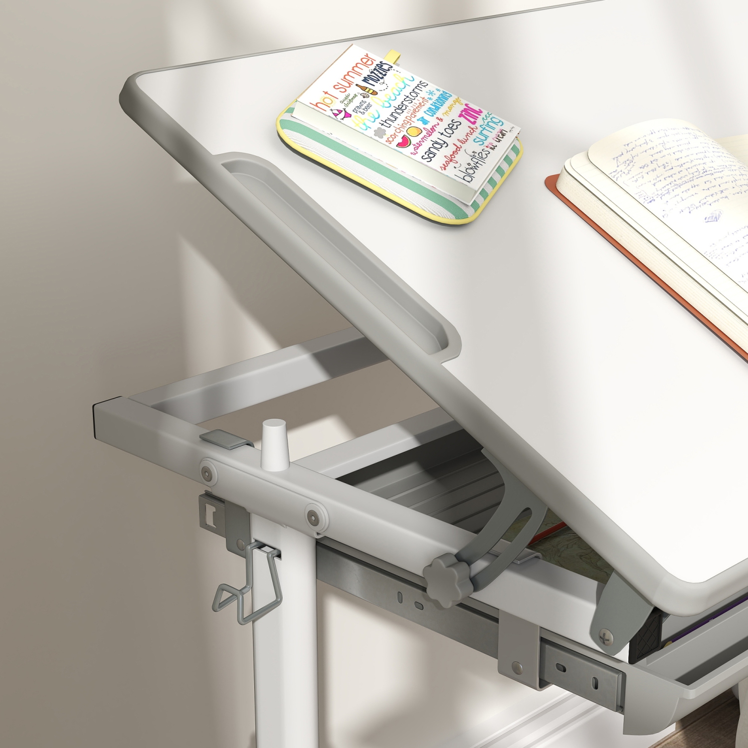 Ensemble bureau et chaise pour enfants de Qaba, ensemble chaise et table à hauteur réglable avec tiroir, fente pour stylo, bureau inclinable,