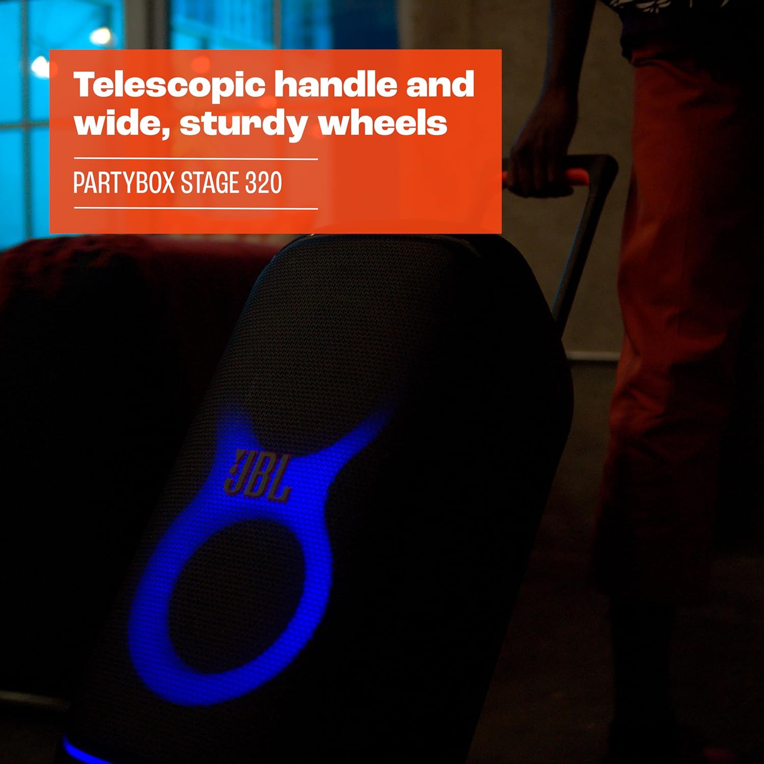 PartyBox Stage 320 de JBL - Haut-parleur de fête portatif avec poignée télescopique, roues larges robustes, son JBL Pro puissant, JBL321-boîte