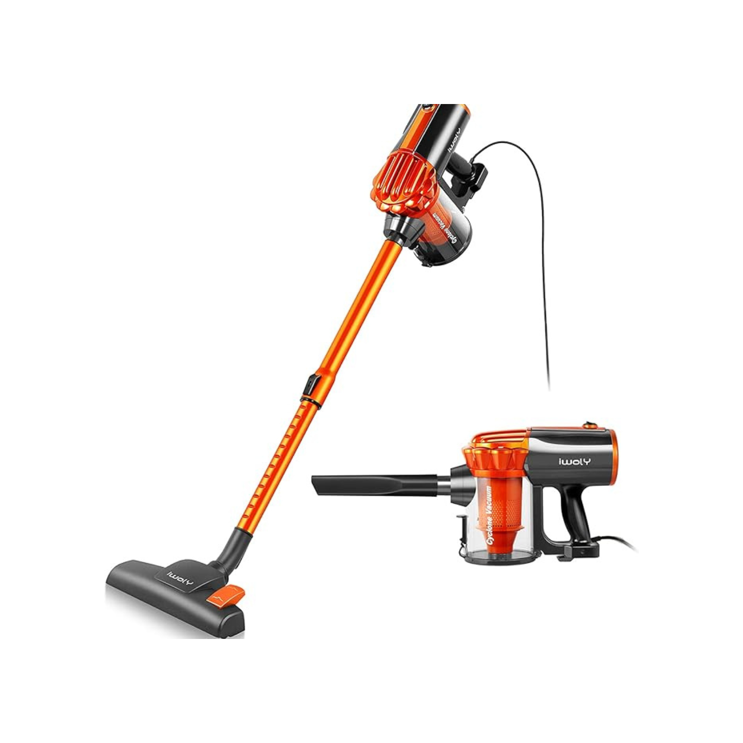 Aspirateur-balai et aspirateur à main sans sac V600 d'iwoly avec long cordon d'alimentation 7&nbsp;m