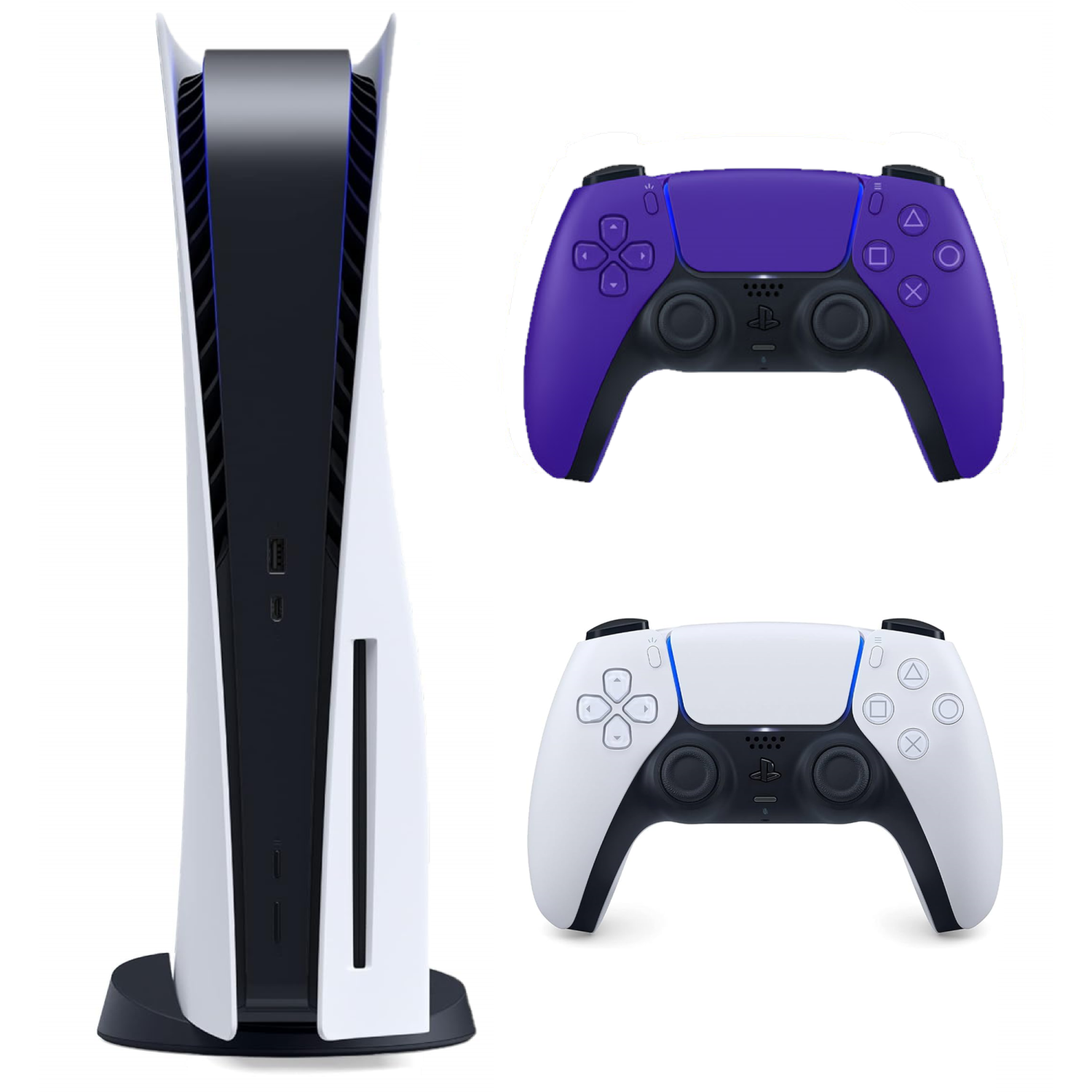 Refurbished (Good) - Sony PlayStation 5 PS5 Disc Version Console & Extra Controller Bundle (White/Galactic Purple)