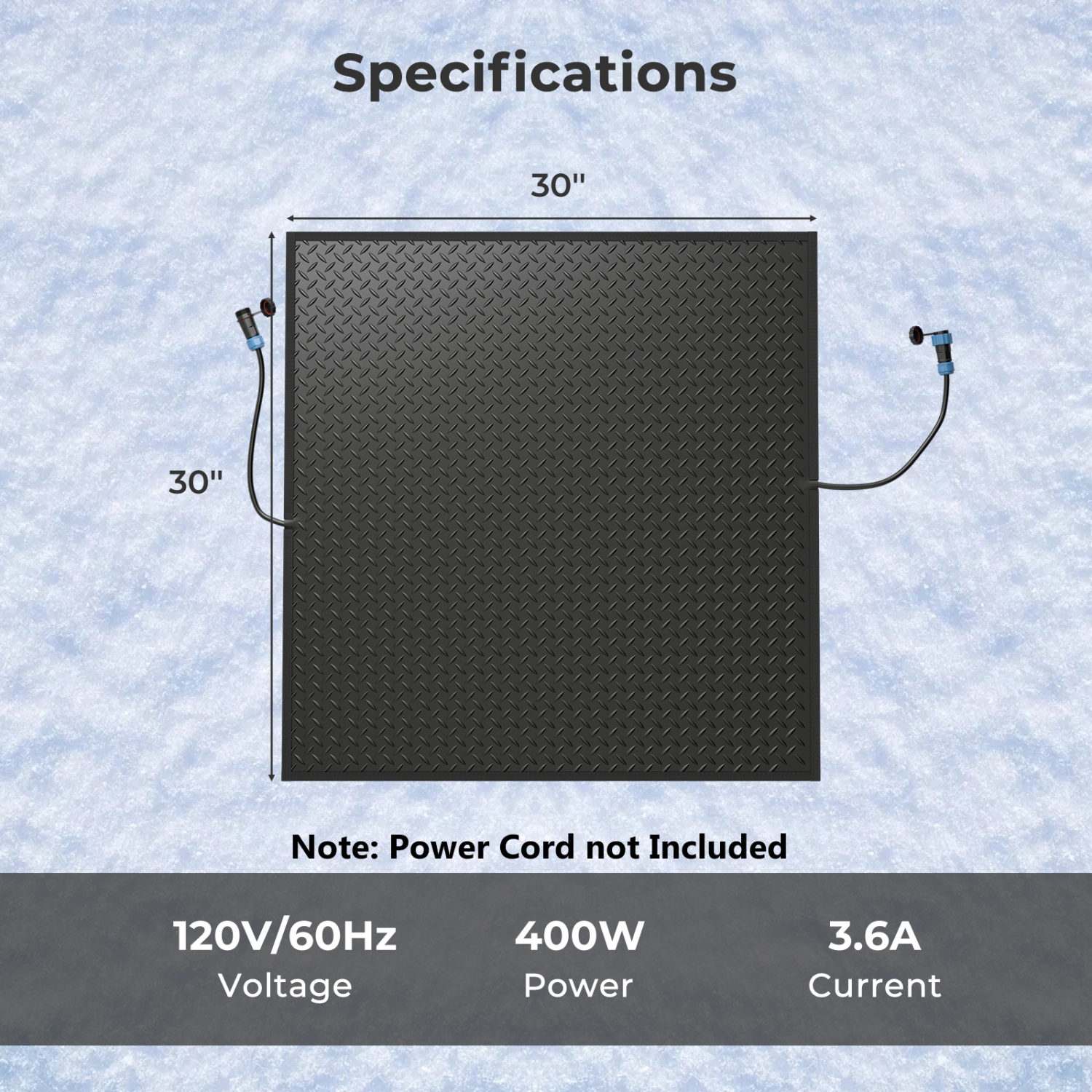 Costway 30" x 30" Heated Snow Melting Mat with 3 in/h Speed Non-Slip Rubber for Walkway Power Cord Excluded