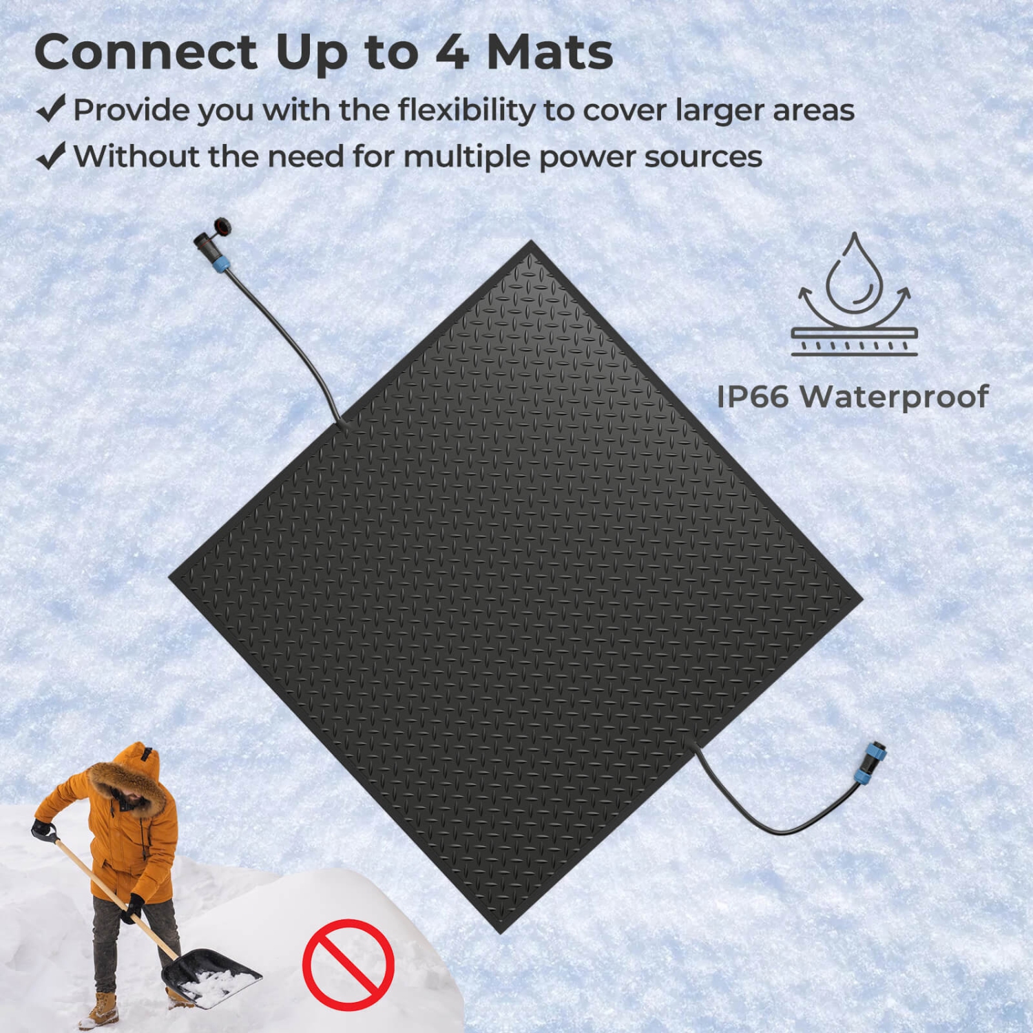 Costway 30" x 30" Heated Snow Melting Mat with 3 in/h Speed Non-Slip Rubber for Walkway Power Cord Excluded