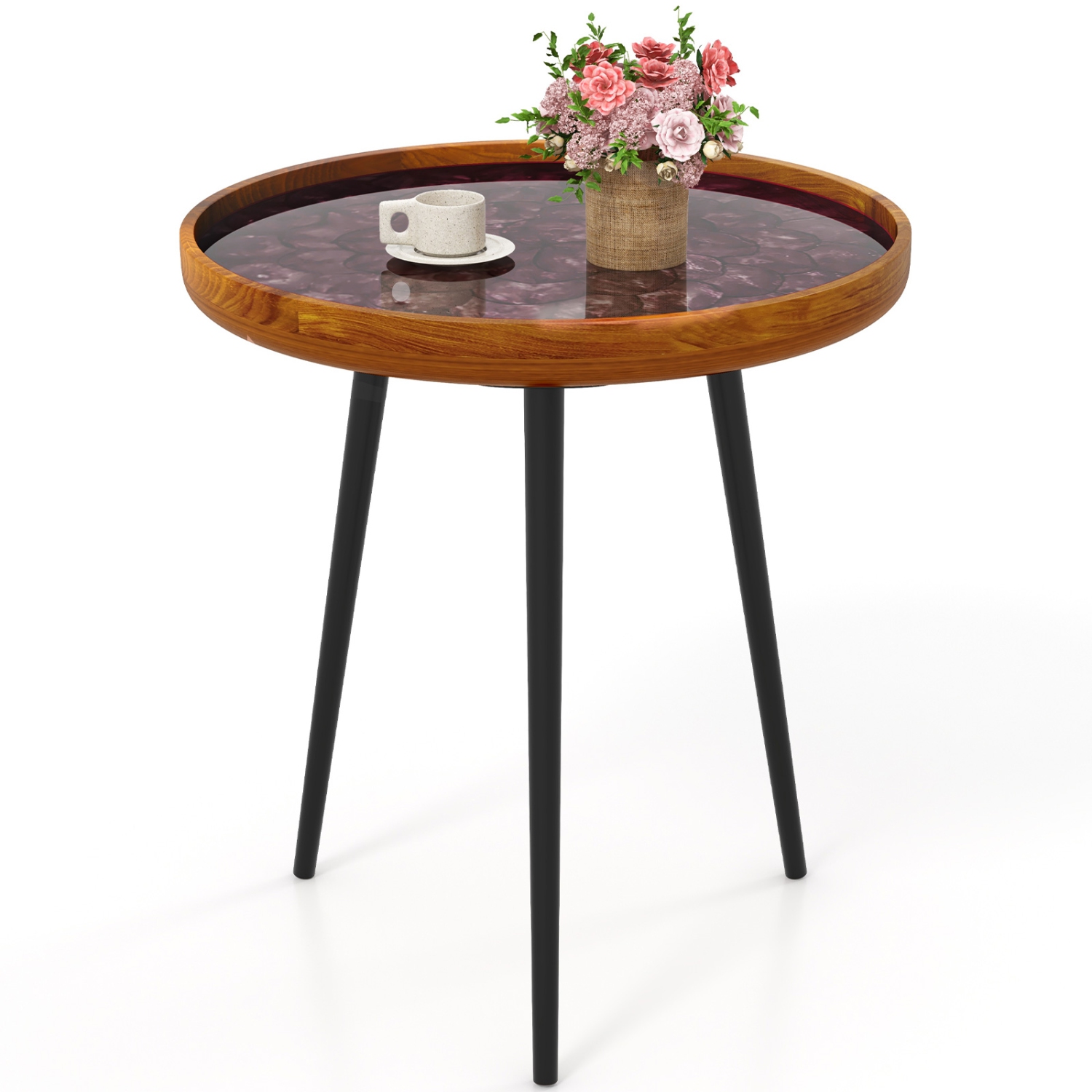 Costway 20" Round End Table Mid-century Modern Coffee Table with Sea Shell Decoration