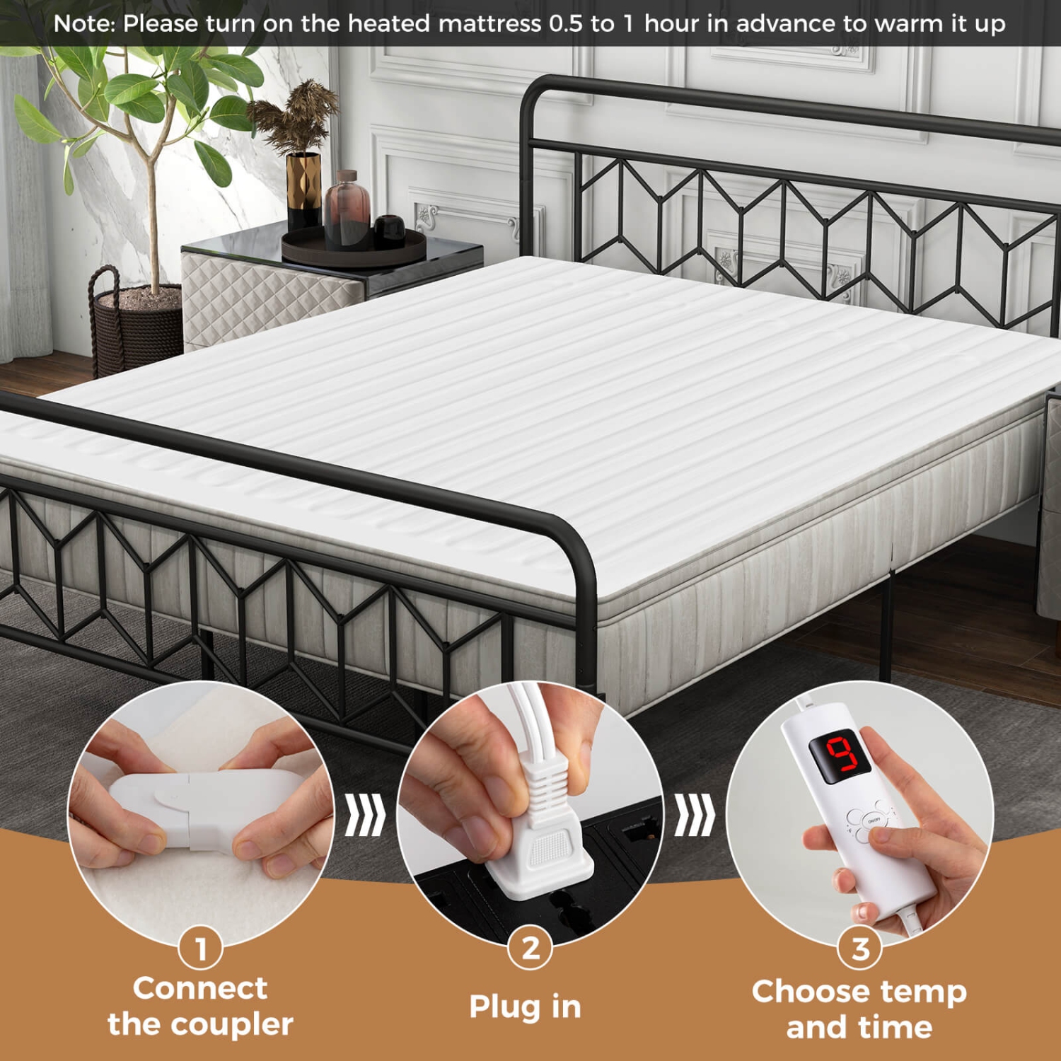 Costway 76" x 54" Heated Mattress Pad Full Size Machine Washable Electric Bed Warmer