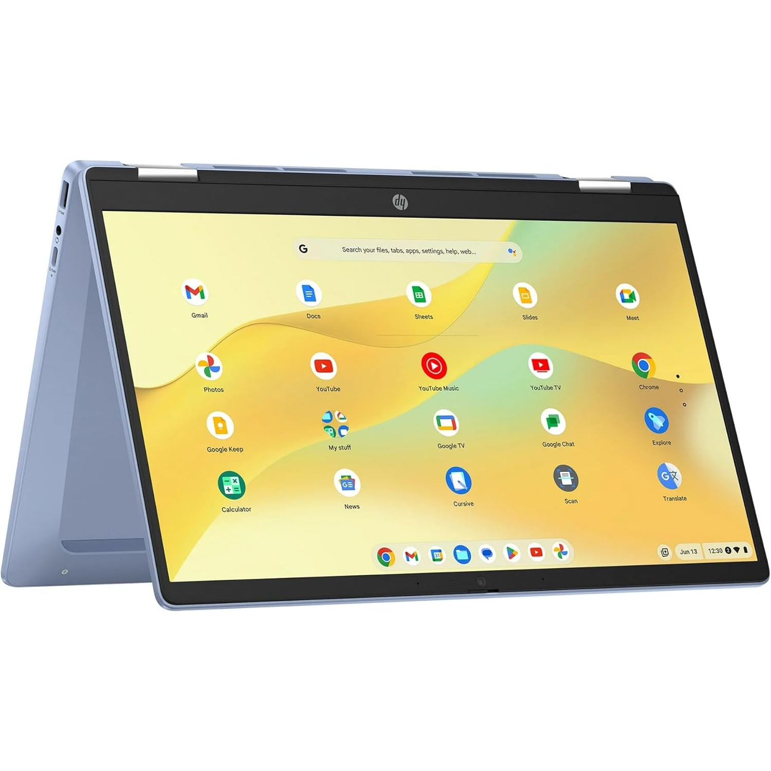 HP - 2-in-1 14" Touch-Screen Chromebook tablet Laptop - Intel Processor N100 4 cores - 4GB LPDDR5 4800 Mhz Memory - 64GB eMMC - Sky Blue - Chrome OS - Google Assistant Voice