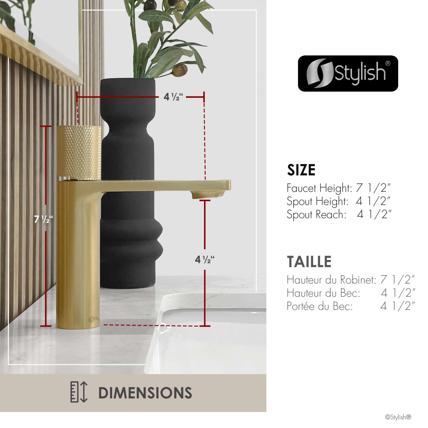 Stylish Riela Single Handle 7 1/2" Brushed Gold Bathroom Faucet B-104G