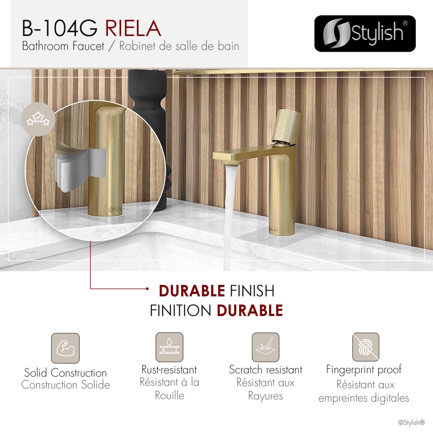 Stylish Riela Single Handle 7 1/2" Brushed Gold Bathroom Faucet B-104G