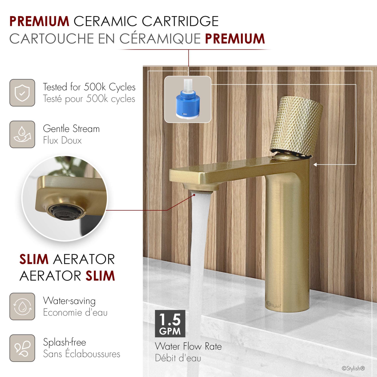 Stylish Riela Single Handle 7 1/2" Brushed Gold Bathroom Faucet B-104G