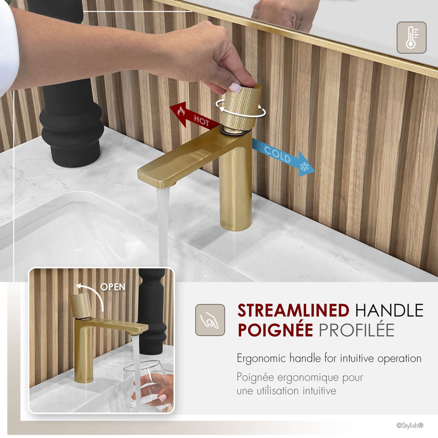 Stylish Riela Single Handle 7 1/2" Brushed Gold Bathroom Faucet B-104G