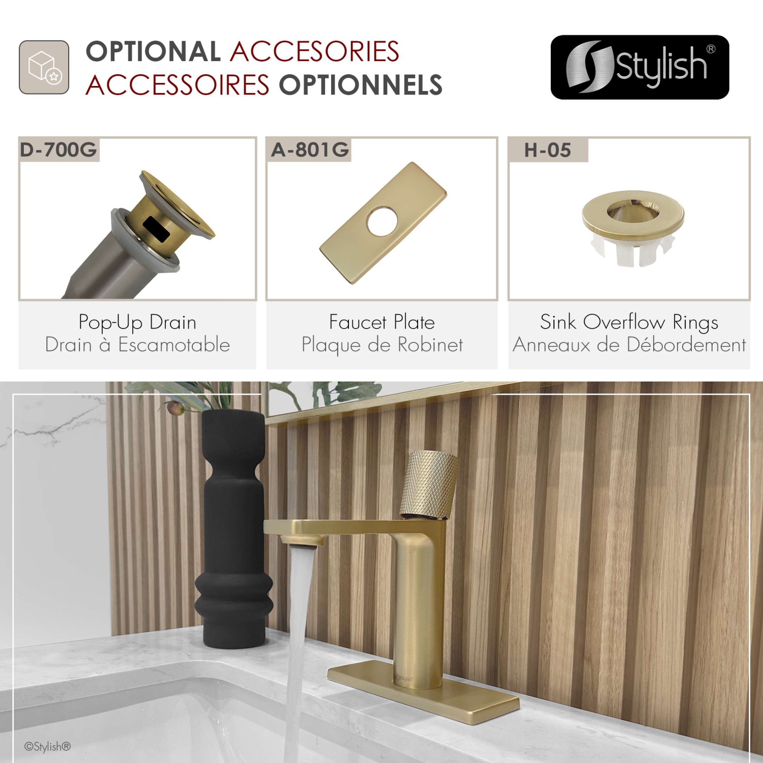 Stylish Riela Single Handle 7 1/2" Brushed Gold Bathroom Faucet B-104G