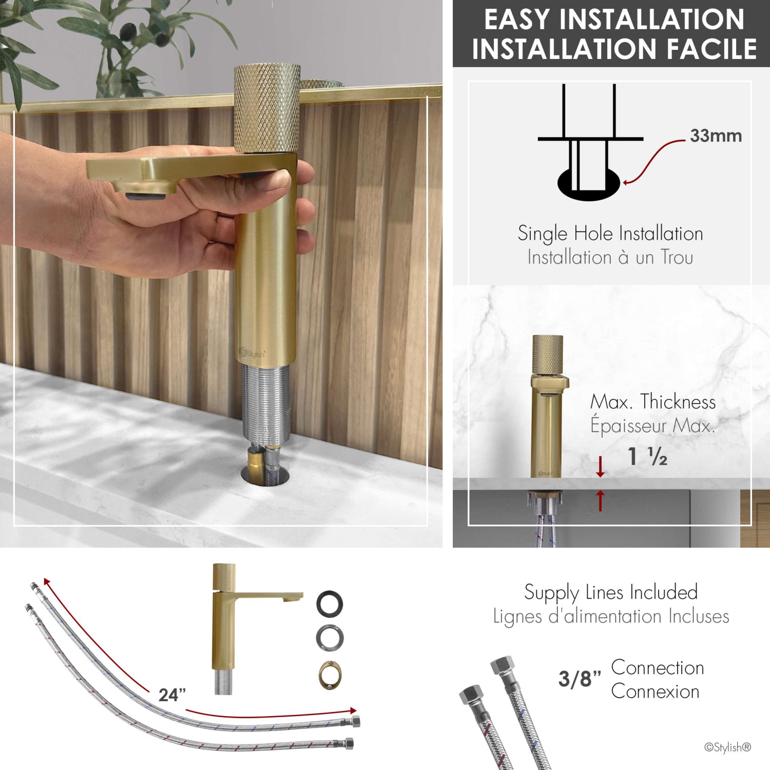 Stylish Riela Single Handle 7 1/2" Brushed Gold Bathroom Faucet B-104G