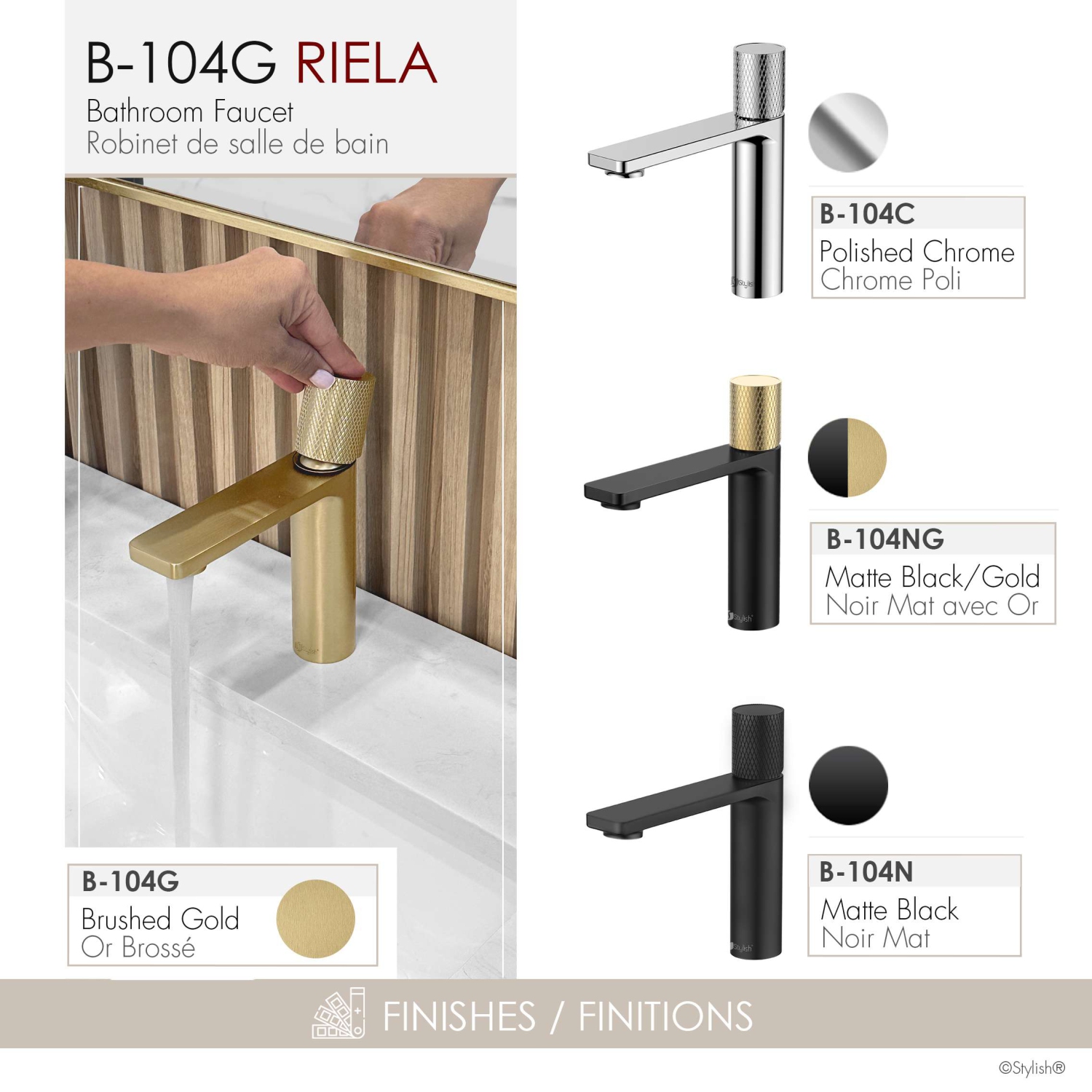 Stylish Riela Single Handle 7 1/2" Brushed Gold Bathroom Faucet B-104G