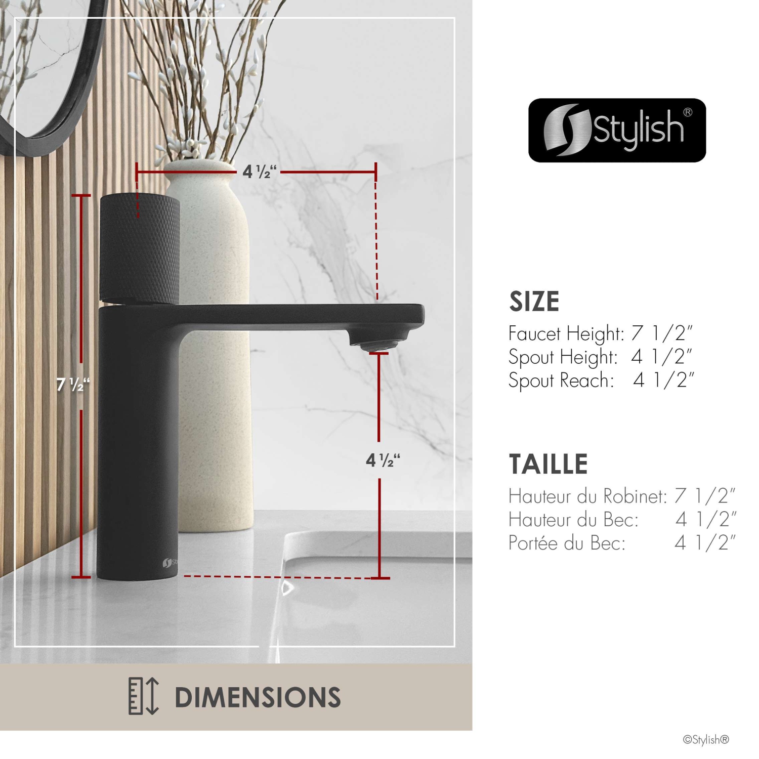 Stylish Riela Single Handle 7 1/2" Matte Black Bathroom Faucet B-104N