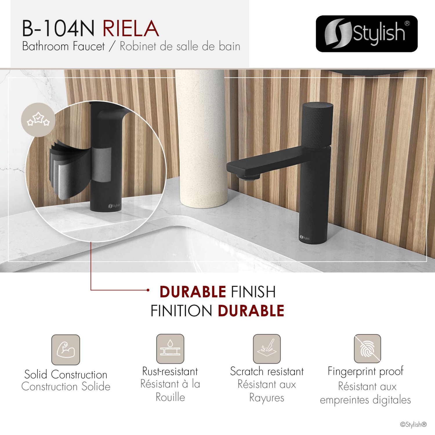 Stylish Riela Single Handle 7 1/2" Matte Black Bathroom Faucet B-104N