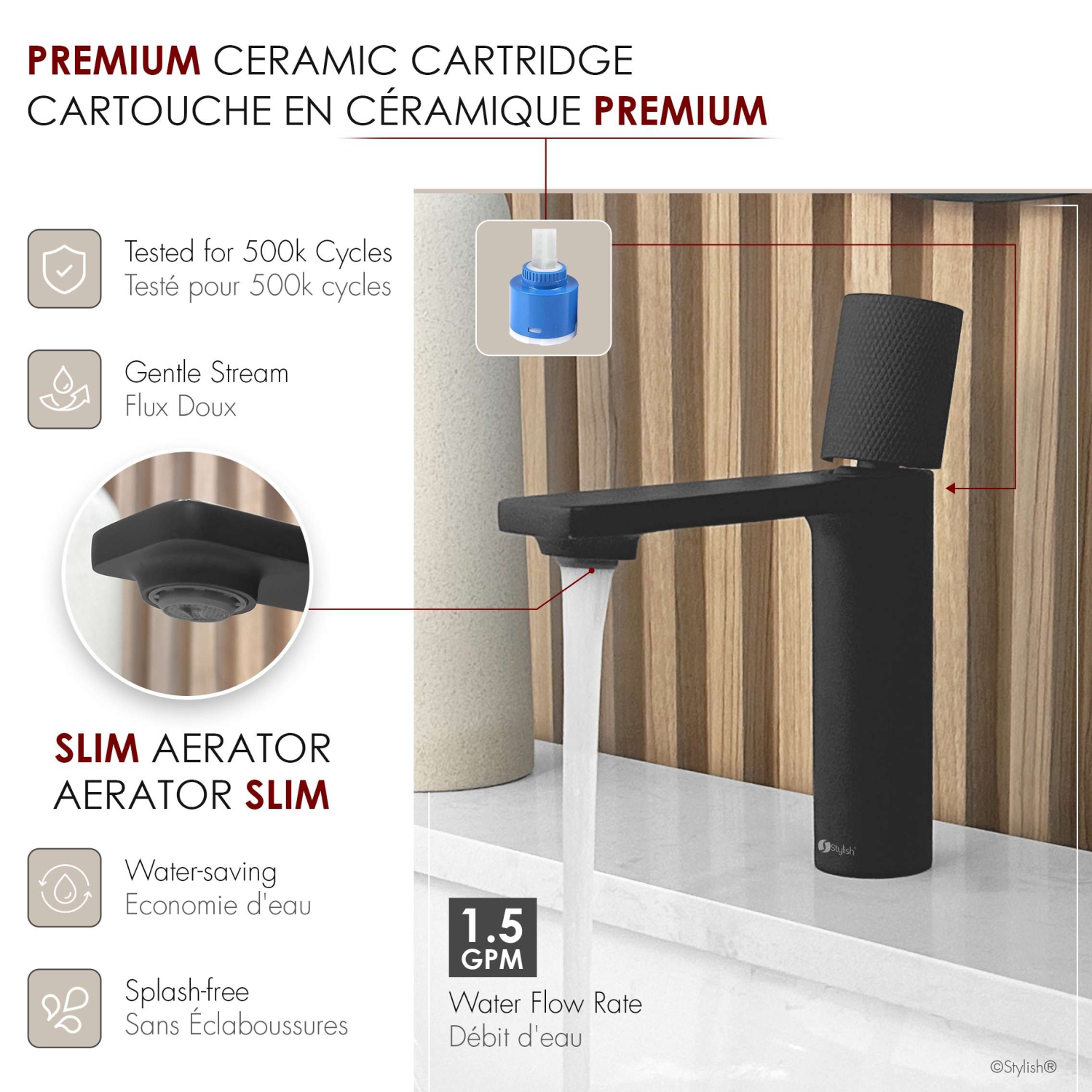 Stylish Riela Single Handle 7 1/2" Matte Black Bathroom Faucet B-104N