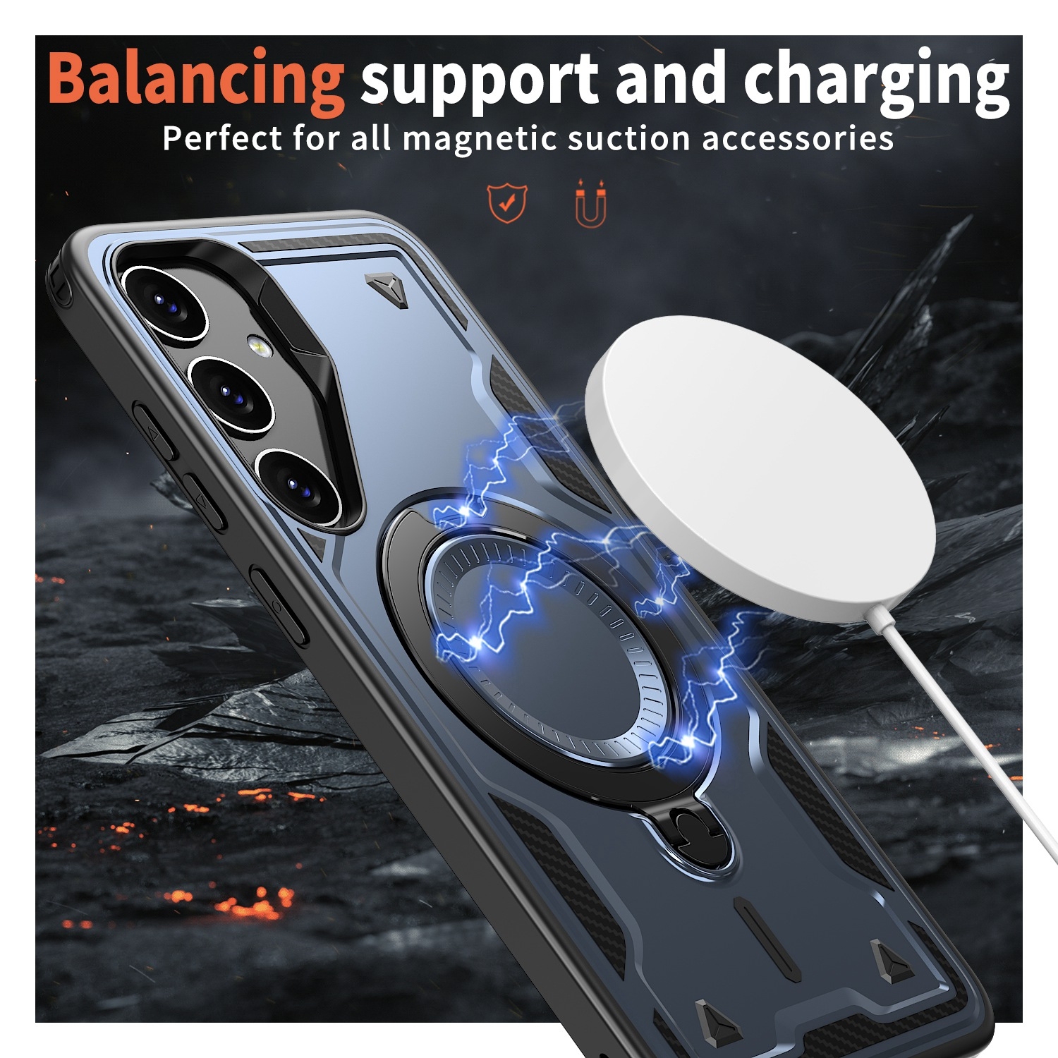 XCRS Defender Case Magsafe Cover, Magnetic Metal Kickstand Ring Holder Shockproof Case for Samsung Galaxy A15 5G
