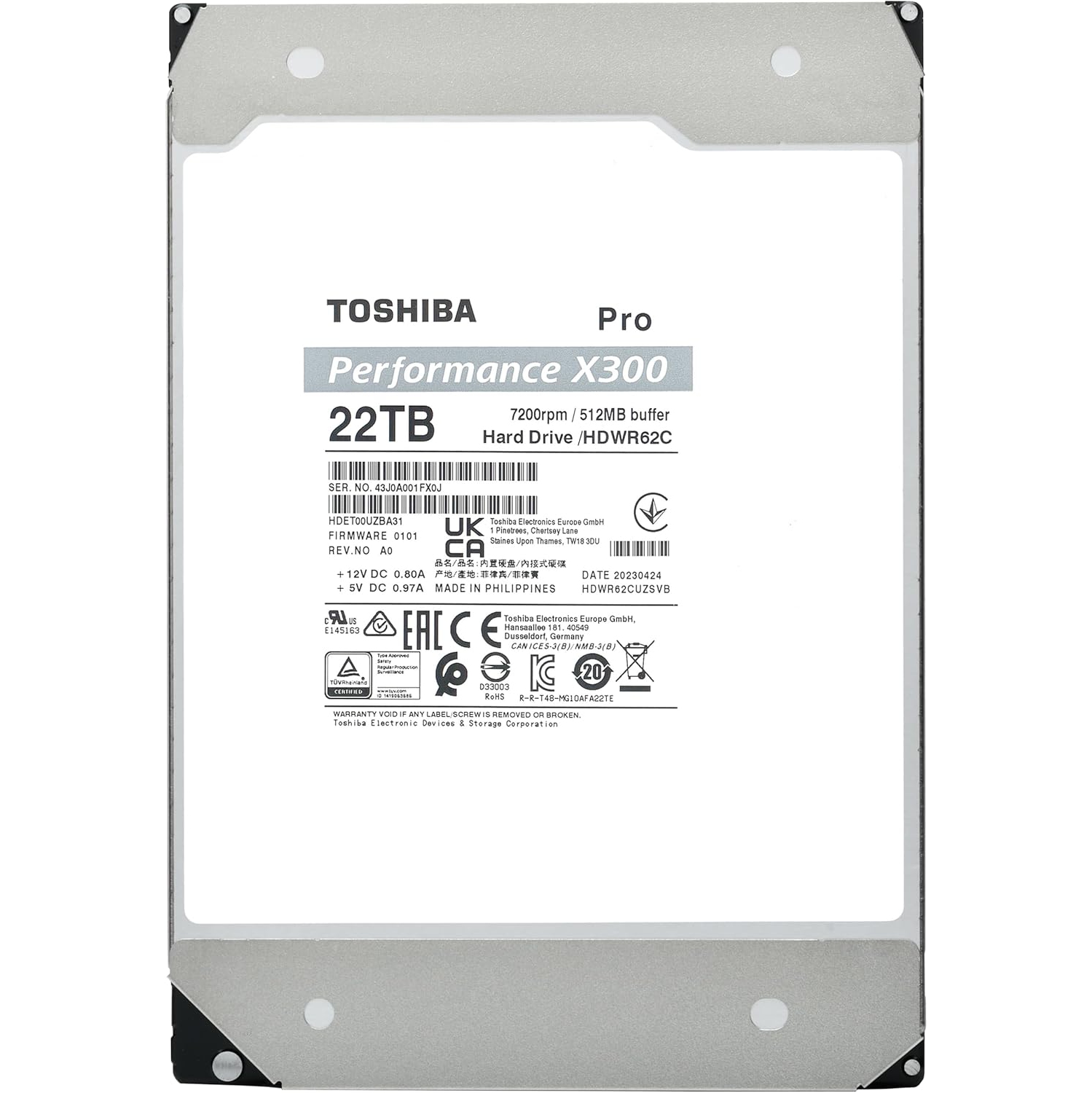 Disque dur interne X300 PRO 22&nbsp;To de 3,5&nbsp;po de Toshiba – Charge de travail maximale 300&nbsp;To/an CMR SATA 6 Go/s 7200&nbsp;tr/min Mémoire