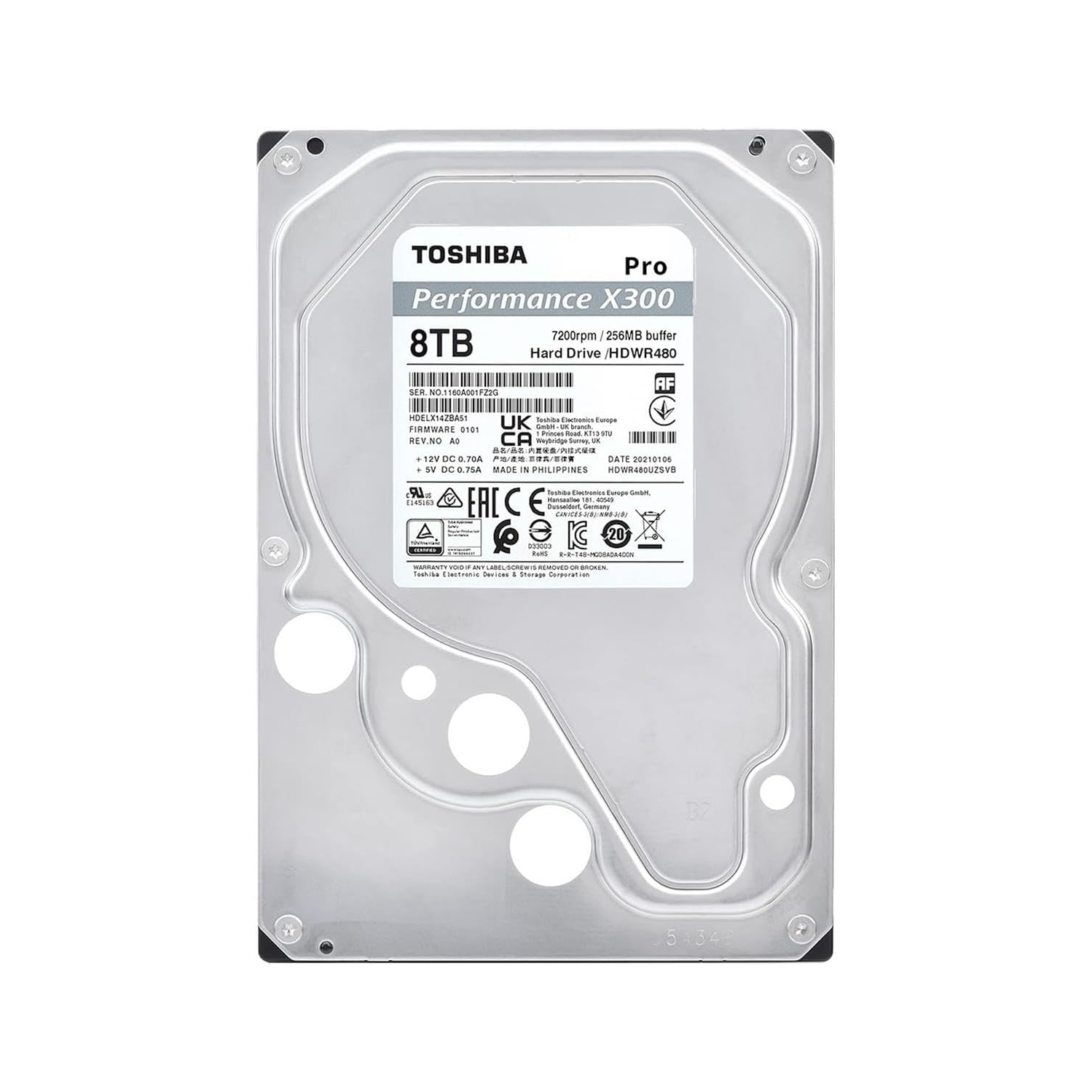Toshiba X300 PRO 8TB 3.5-Inch Internal Hard Drive – Up to 300 TB/Year Workload Rate CMR SATA 6 GB/s 7200 RPM 512 MB Cache - HDWR780XZSTB