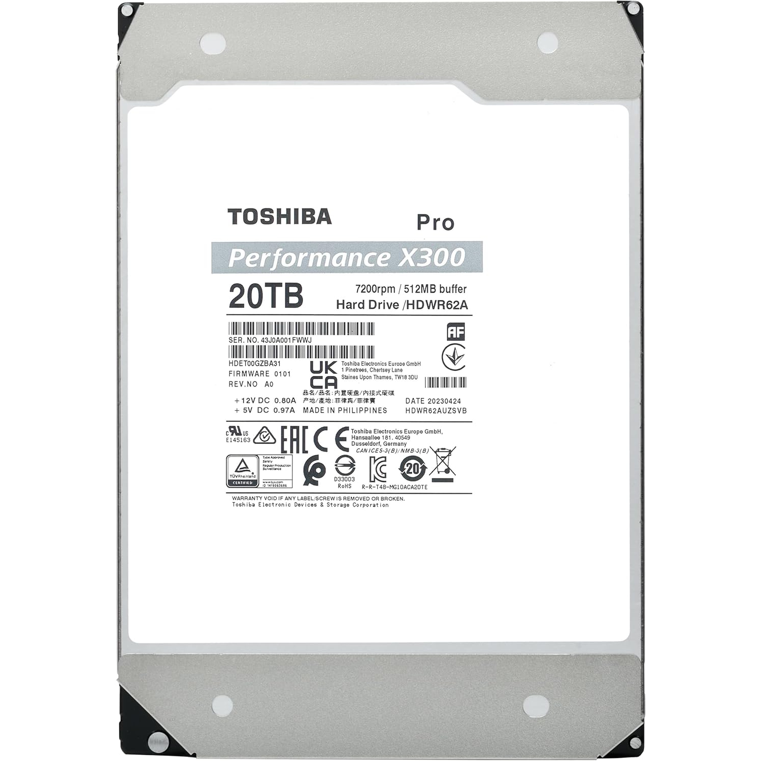 Disque dur interne X300 PRO 20&nbsp;To de 3,5&nbsp;po de Toshiba – Charge de travail maximale 300&nbsp;To/an CMR SATA 6 Go/s 7200&nbsp;tr/min Mémoire