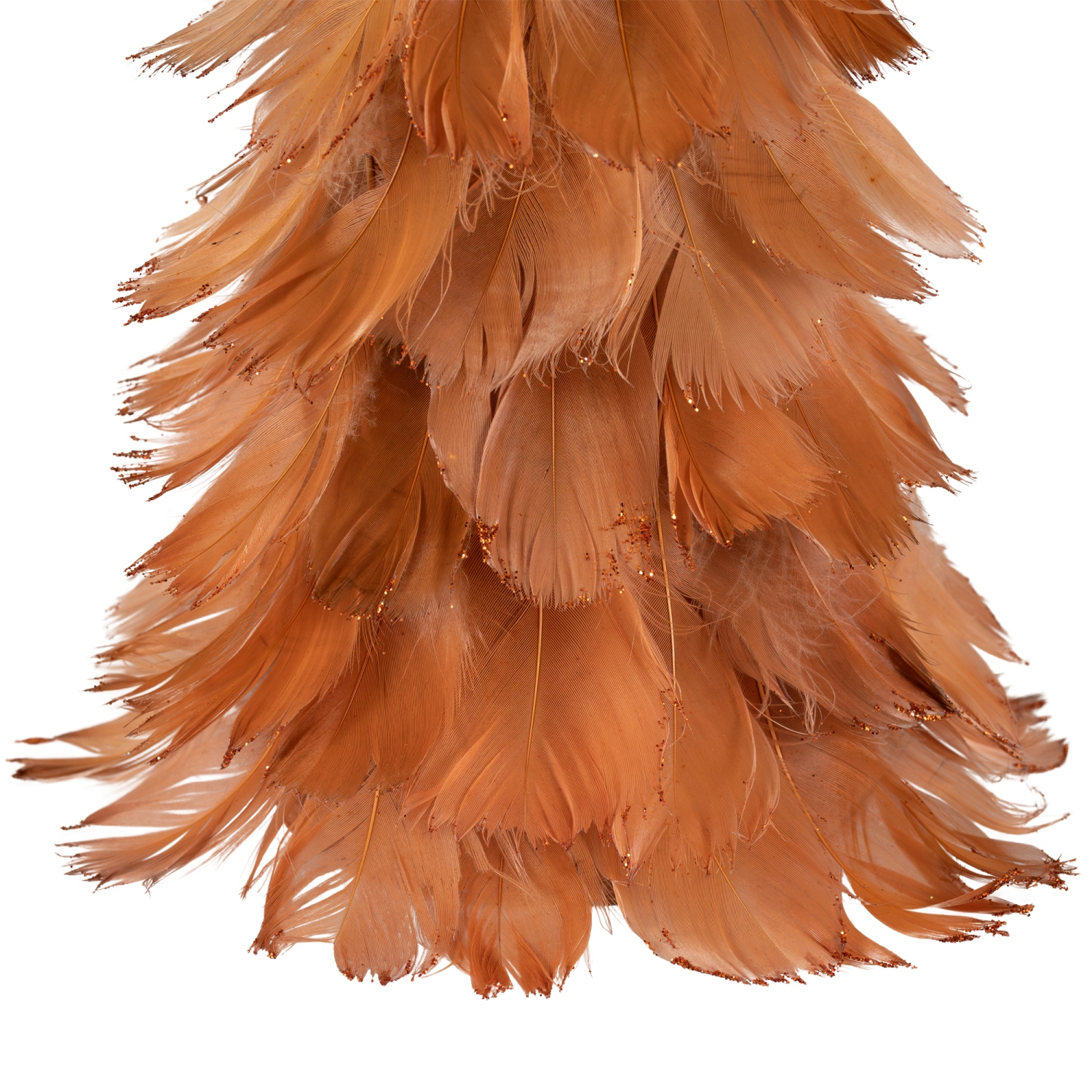 Small Layered Feather Cone Tree Glittered Christmas Decoration - 16" - Rust Orange