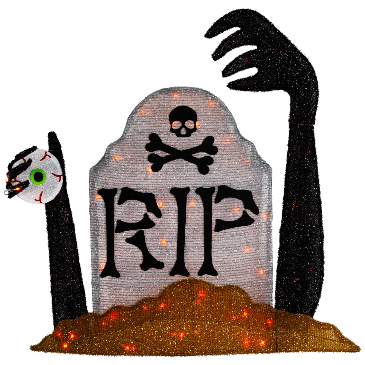 Lighted Tombstone Halloween Decoration - 31.5" - Black and Gray - Orange LED Lights