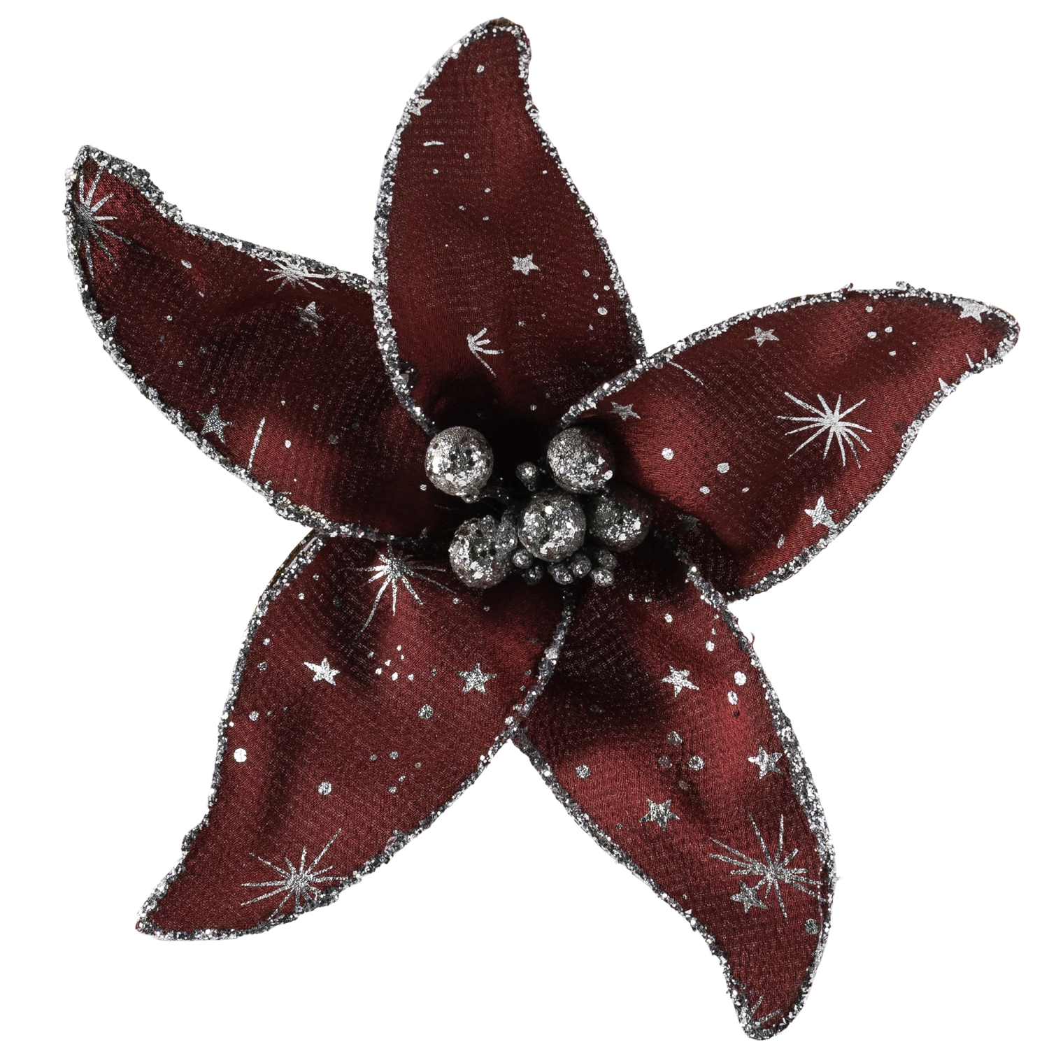 Starburst Flower Glittered Clip-on Christmas Ornament - 6" - Red and Silver
