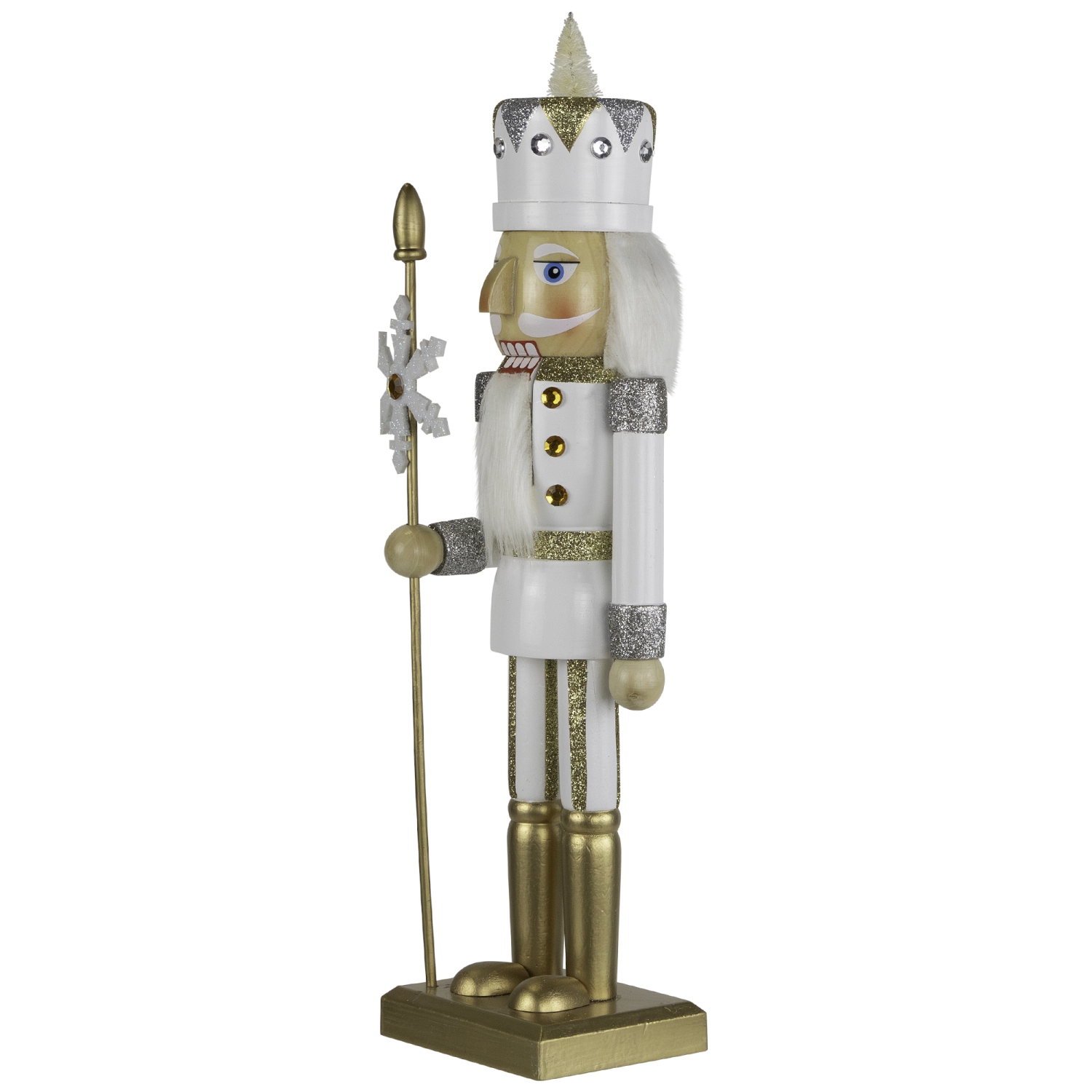 Glittered Nutcracker with Snowflake Scepter Christmas Figure - 15" - White